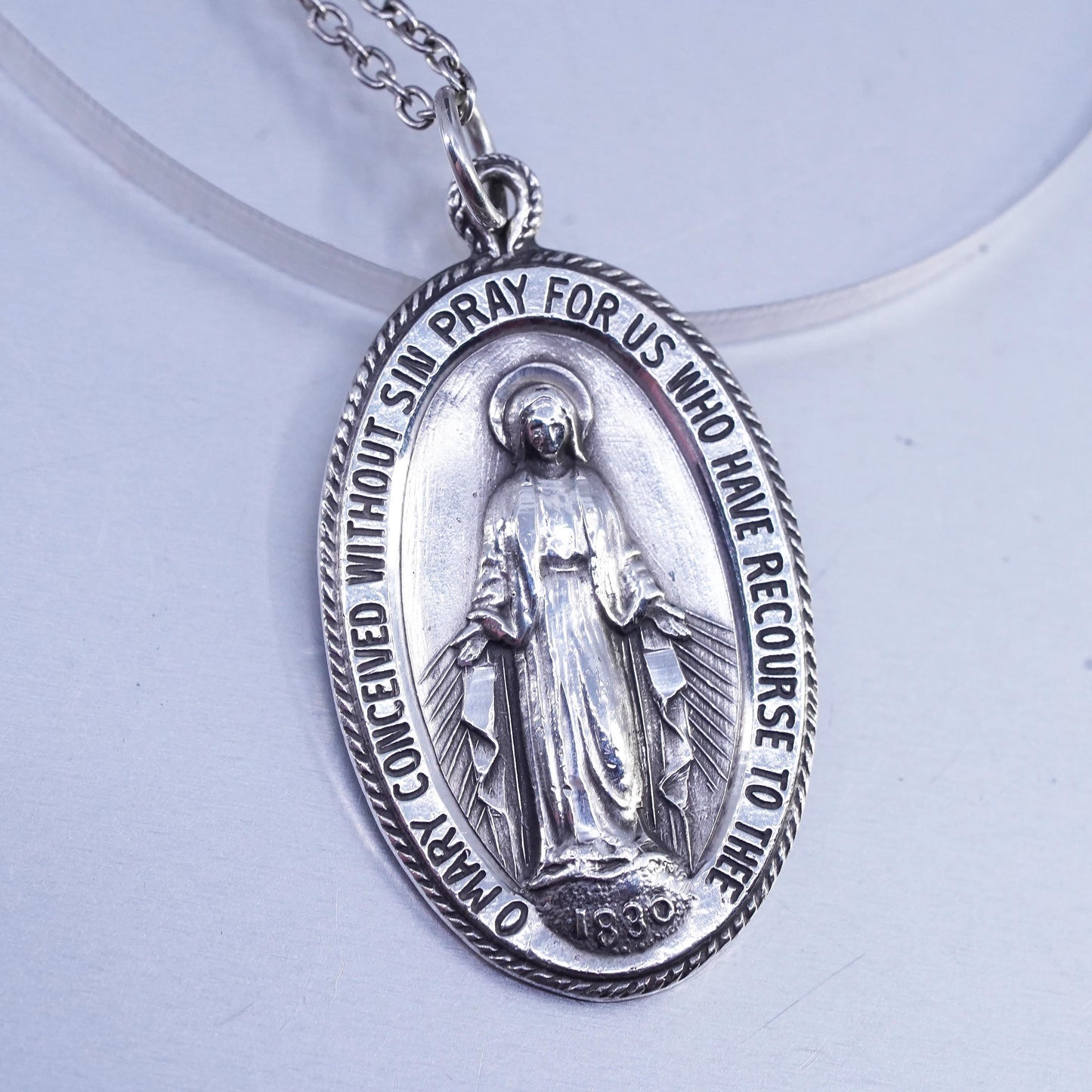 Vintage sterling 925 silver handmade necklace with Virgin Mary pendant pendant