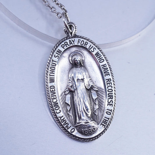 Vintage sterling 925 silver handmade necklace with Virgin Mary pendant pendant