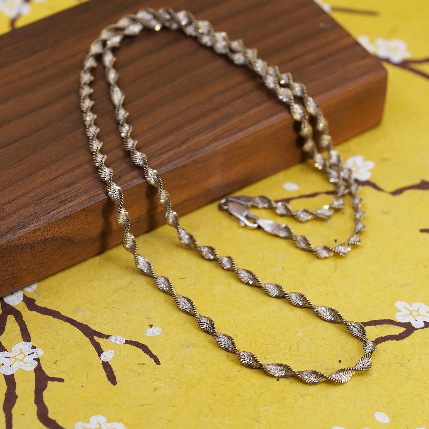 24" vermeil yellow gold Sterling silver necklace, 925 twisted herringbone chain