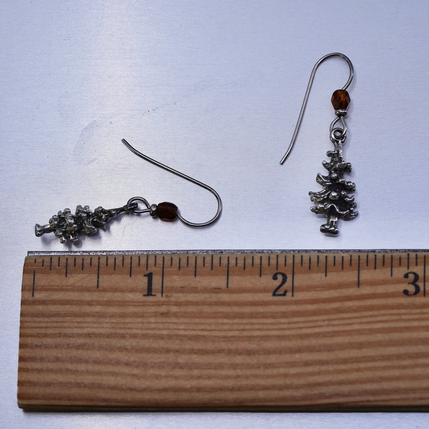 Vintage Sterling 925 silver handmade Christmas tree earrings with citrine