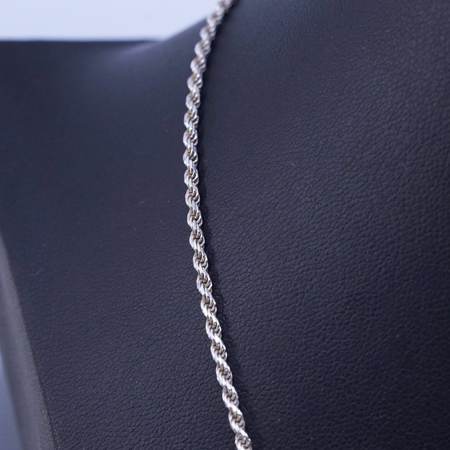 18” 2mm, vintage Italian Sterling 925 silver Singapore rope chain necklace