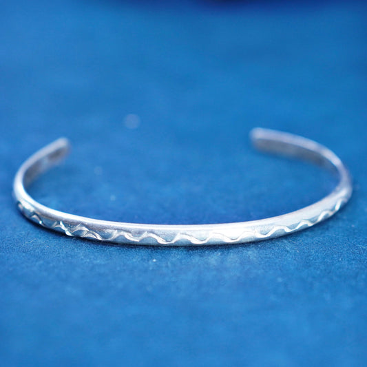 6.5”, Native American sterling silver bracelet, stackable 925 textured cuff