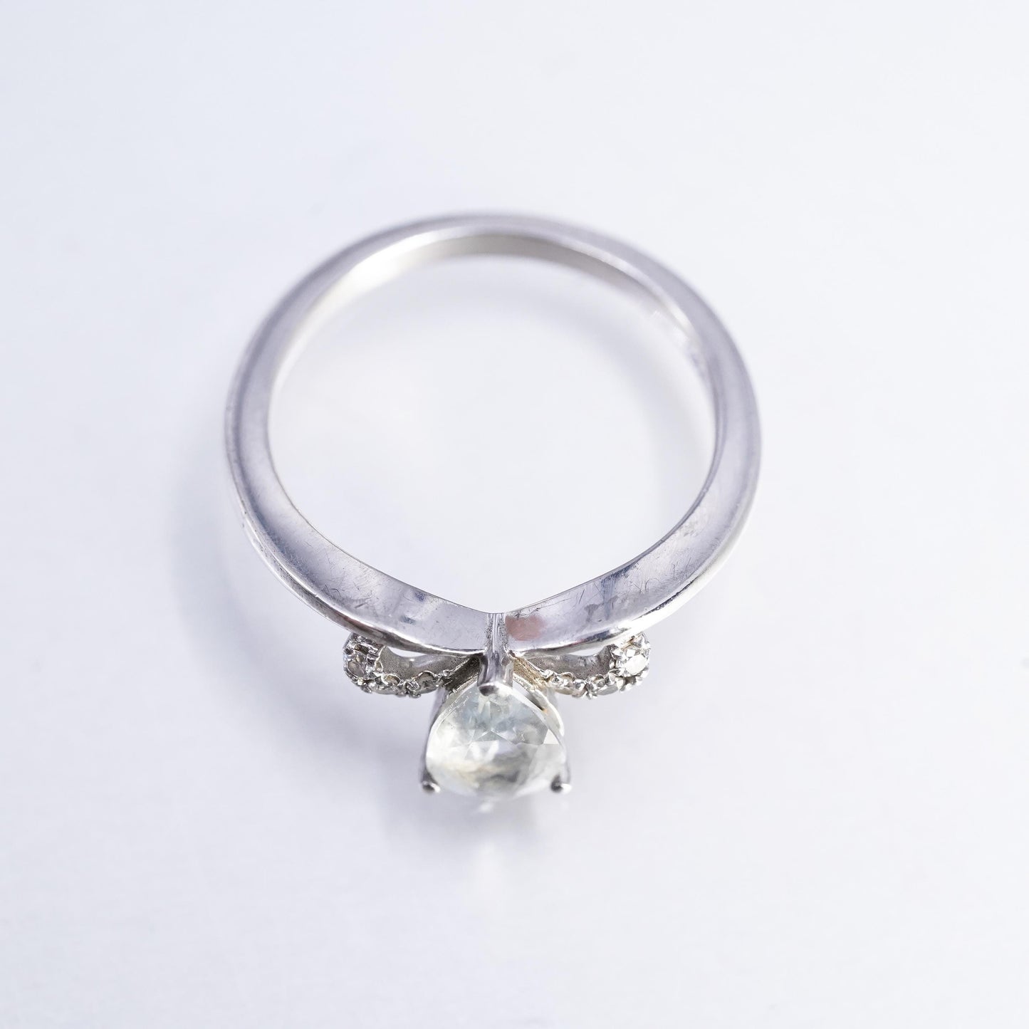 size 6, vintage Sterling Silver 925 Ring teardrop topaz ring with cz details