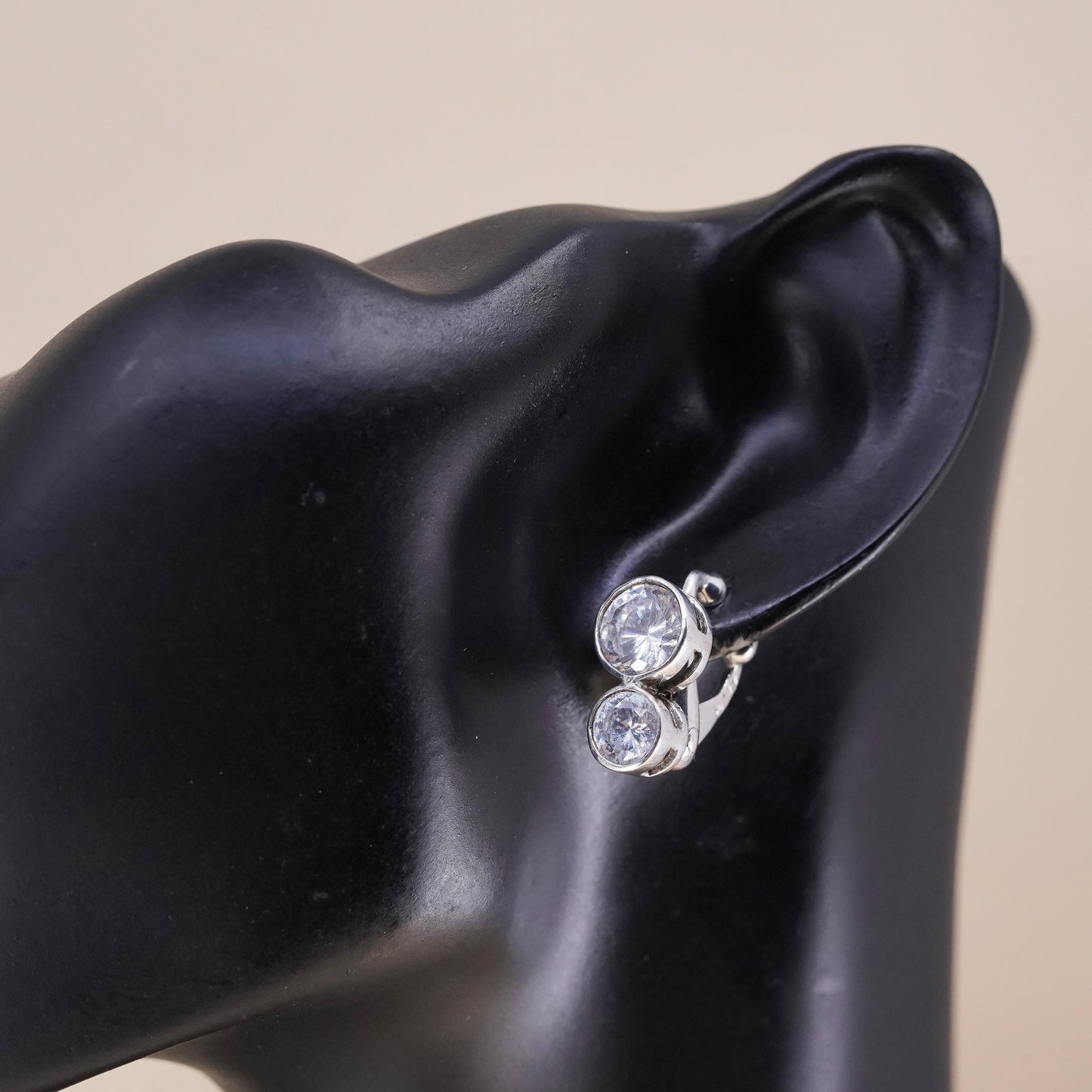 0.75”, Fashion sterling silver single earring, 925 silver huggie hoop with clear Cz