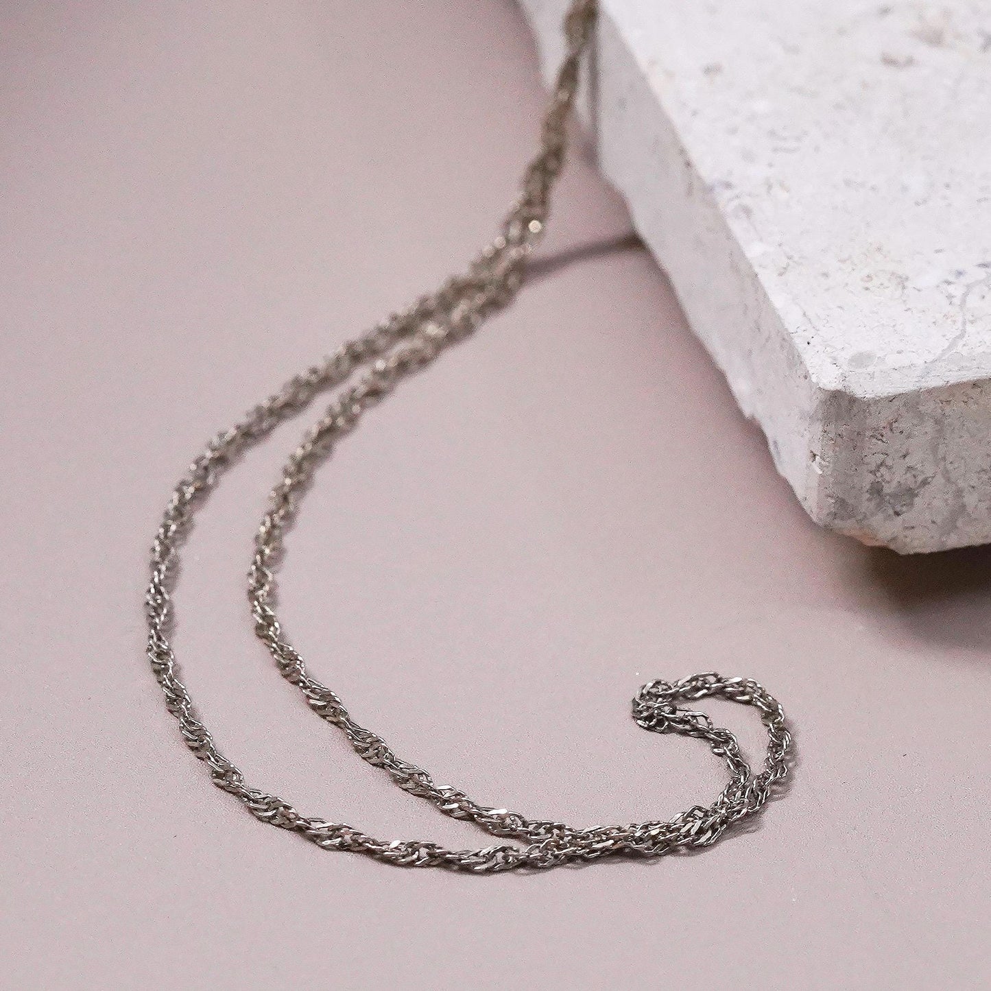 19", Sterling silver necklace, Vermeil gold over 925 silver twisted curb chain
