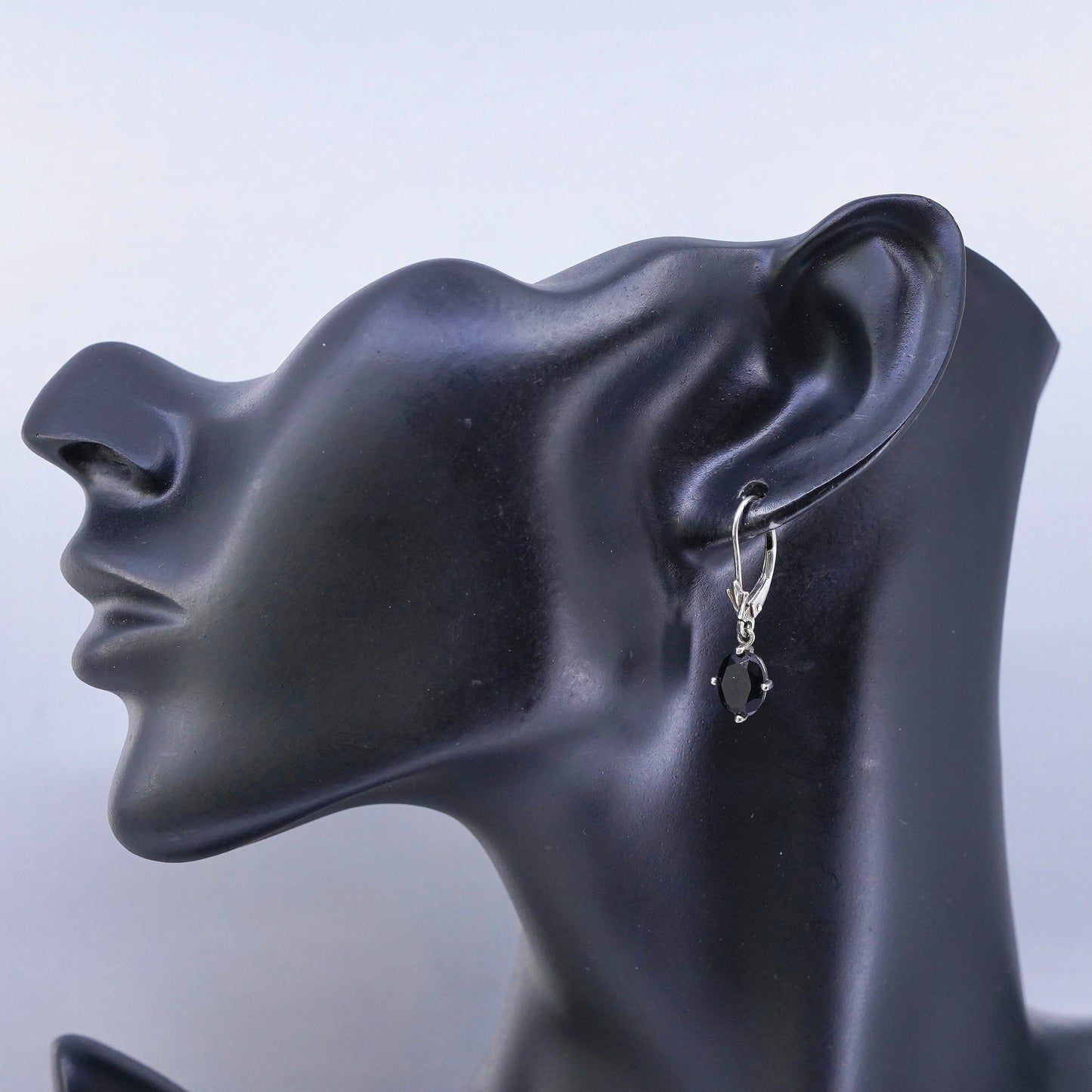 Vintage Sterling 925 silver handmade earrings with oval obsidian
