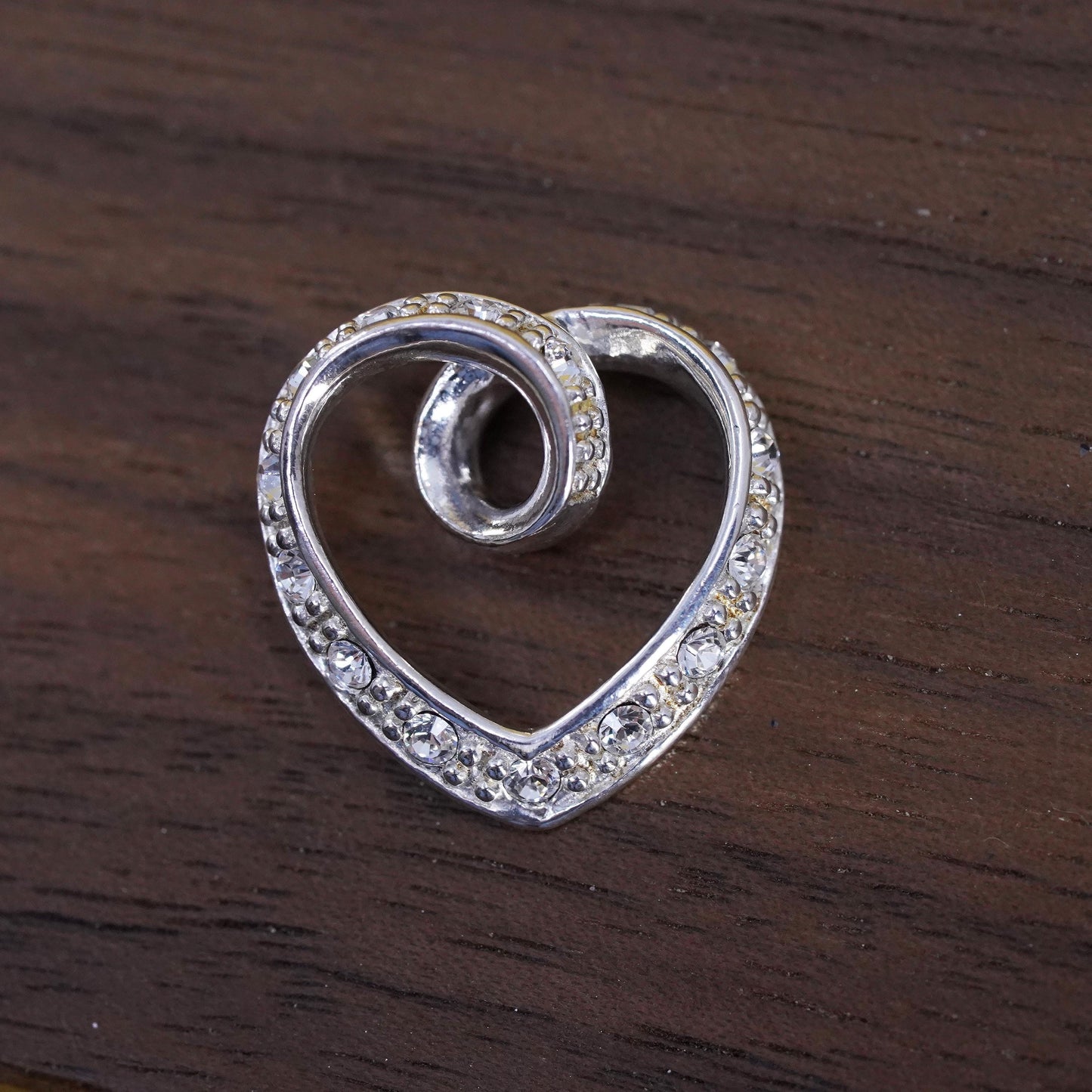 Vintage Sterling 925 silver double heart pendant with clear cz