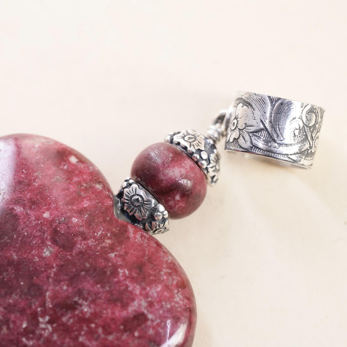 Jay King DTR Thulite Heart Pendant Sterling 925 Silver Pink Gemstone Charm