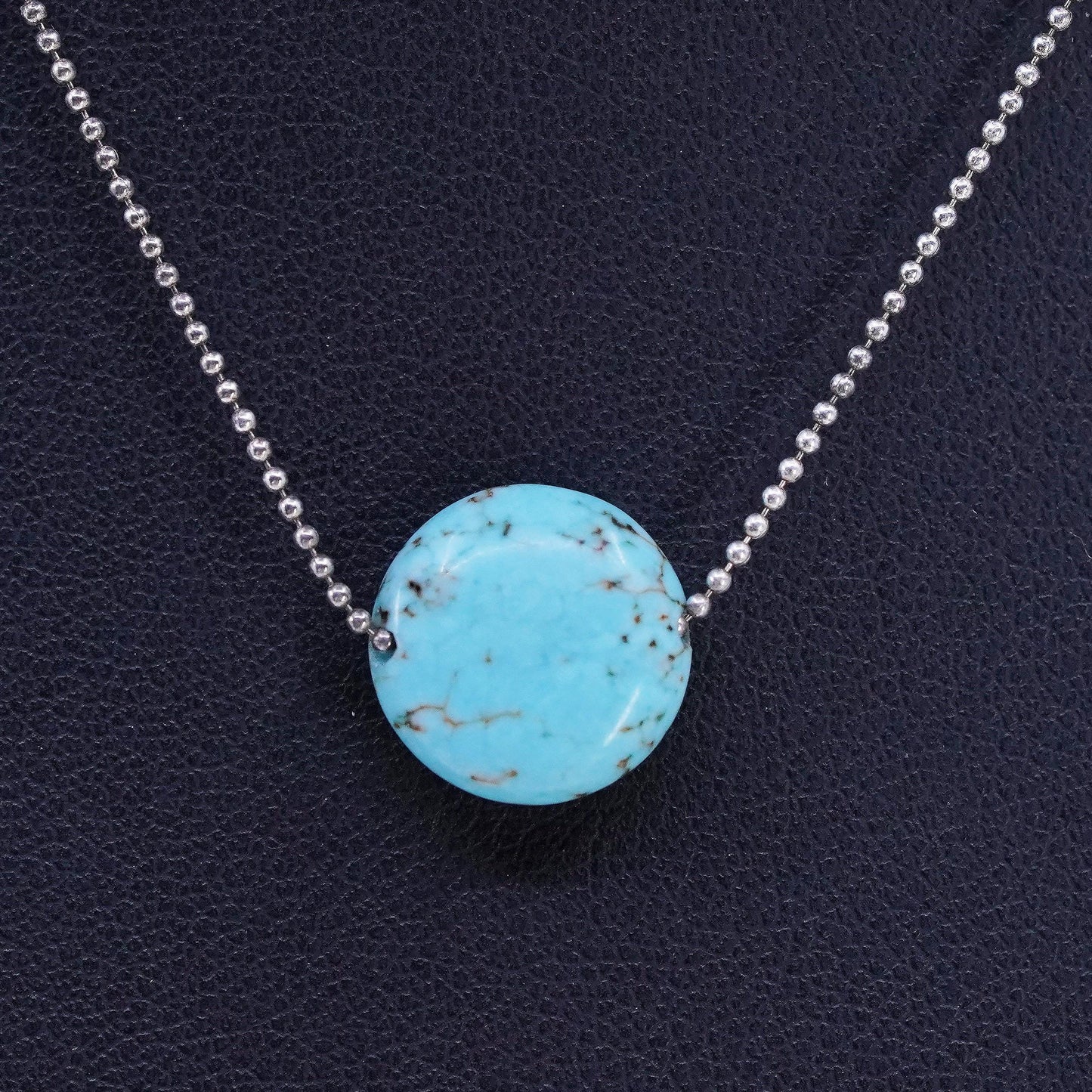 14", Native American Sterling 925 silver bead choker necklace turquoise pendant
