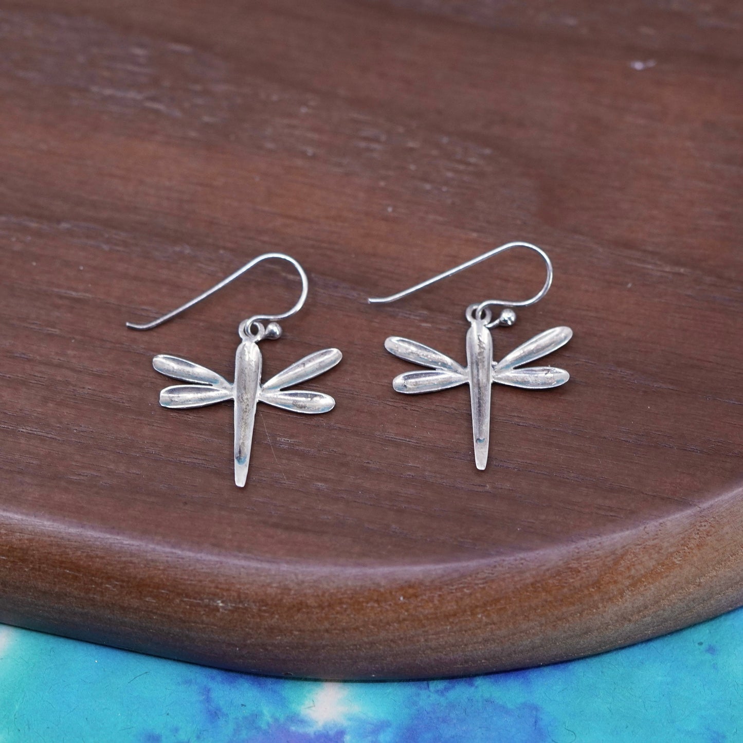 Vintage Sterling silver handmade earrings, 925 dragonfly drops