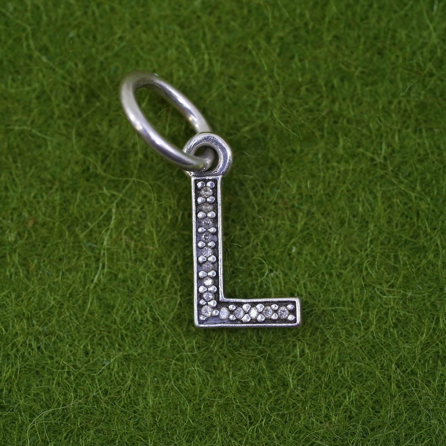 Vintage ALE sterling silver handmade pendant, 925 letter “L” charm with cz