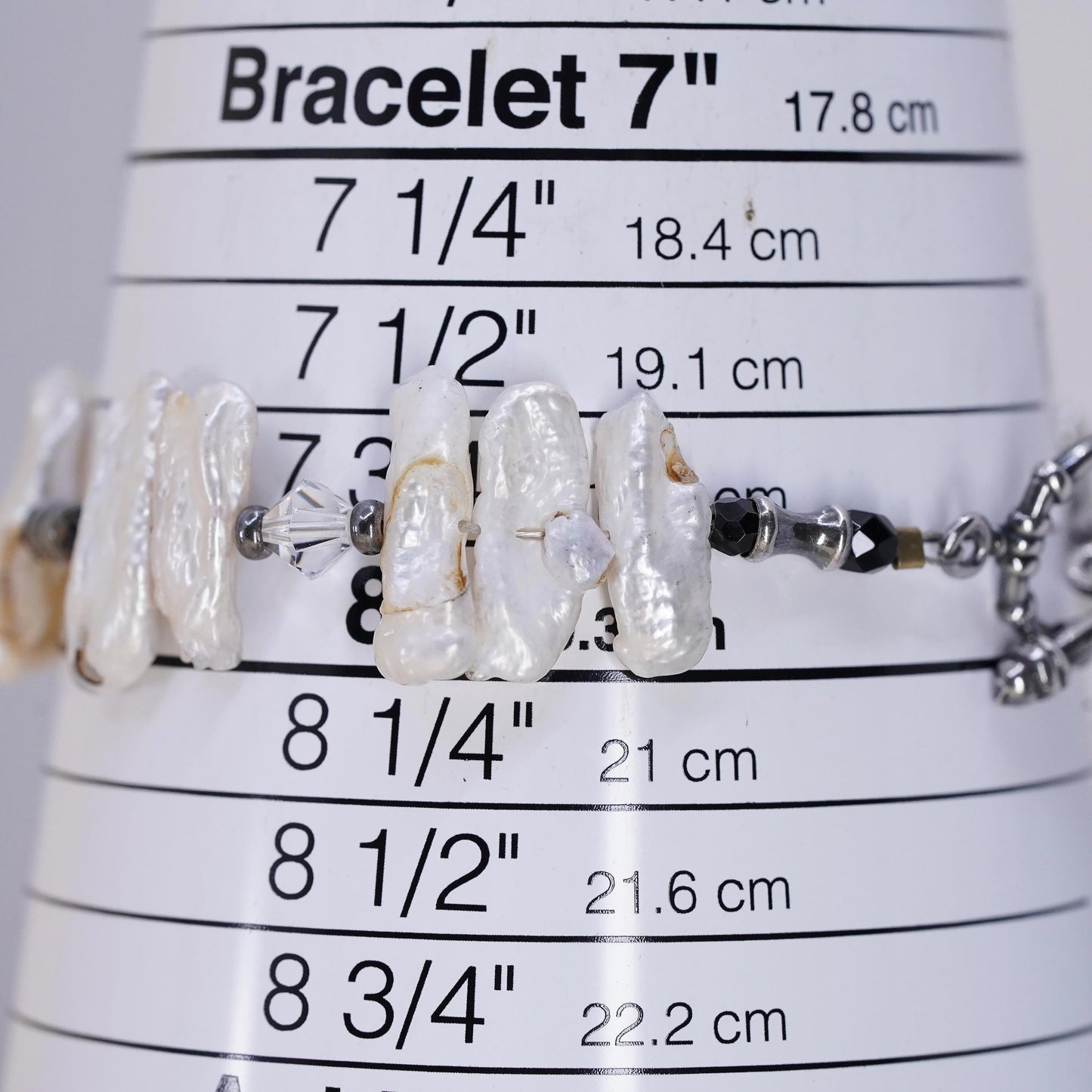 8”, Vintage handmade bracelet, freshwater baroque pearl 925 silver toggle clasp