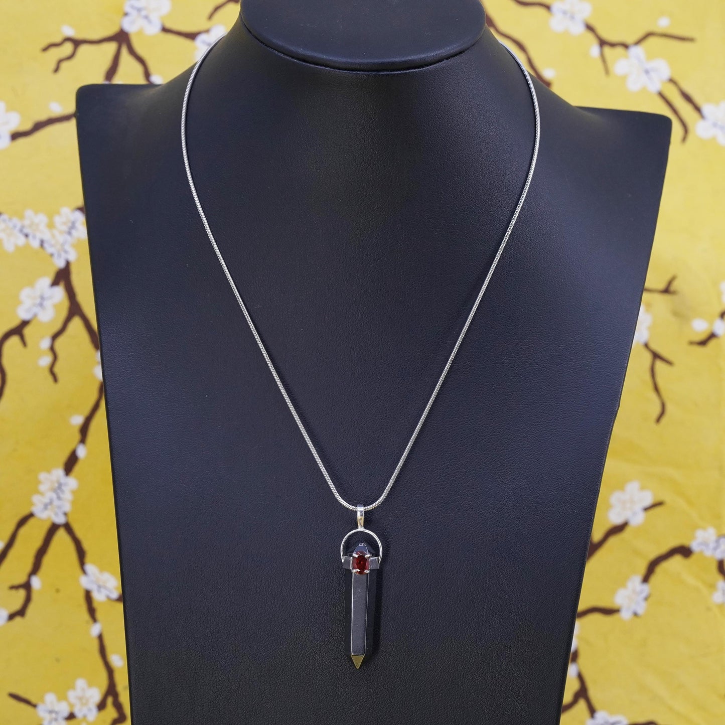 16", Sterling silver necklace, 925 snake chain healing Crystal hematite pendant