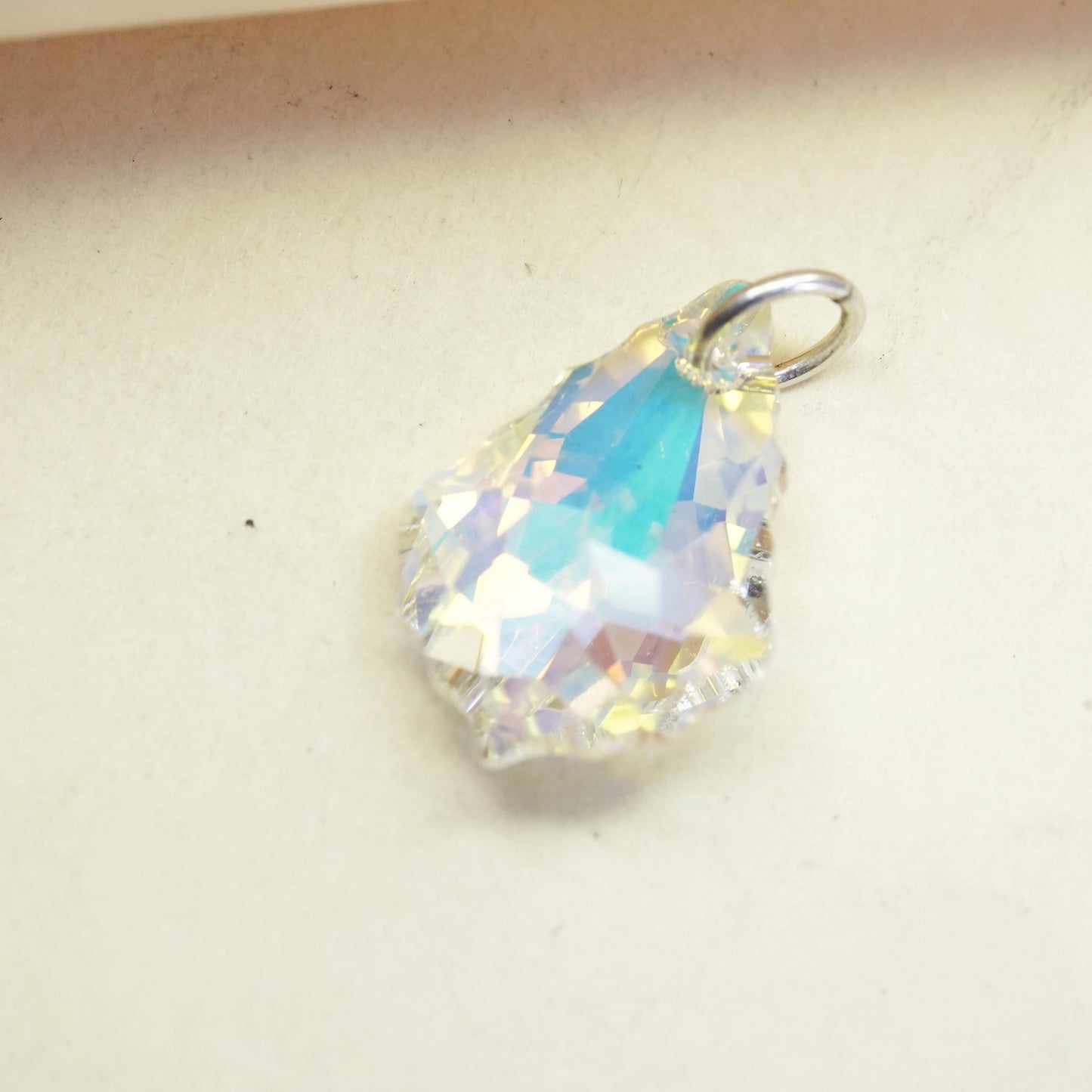 vintage Sterling silver 925 handmade pendant with teardrop shaped AB crystal