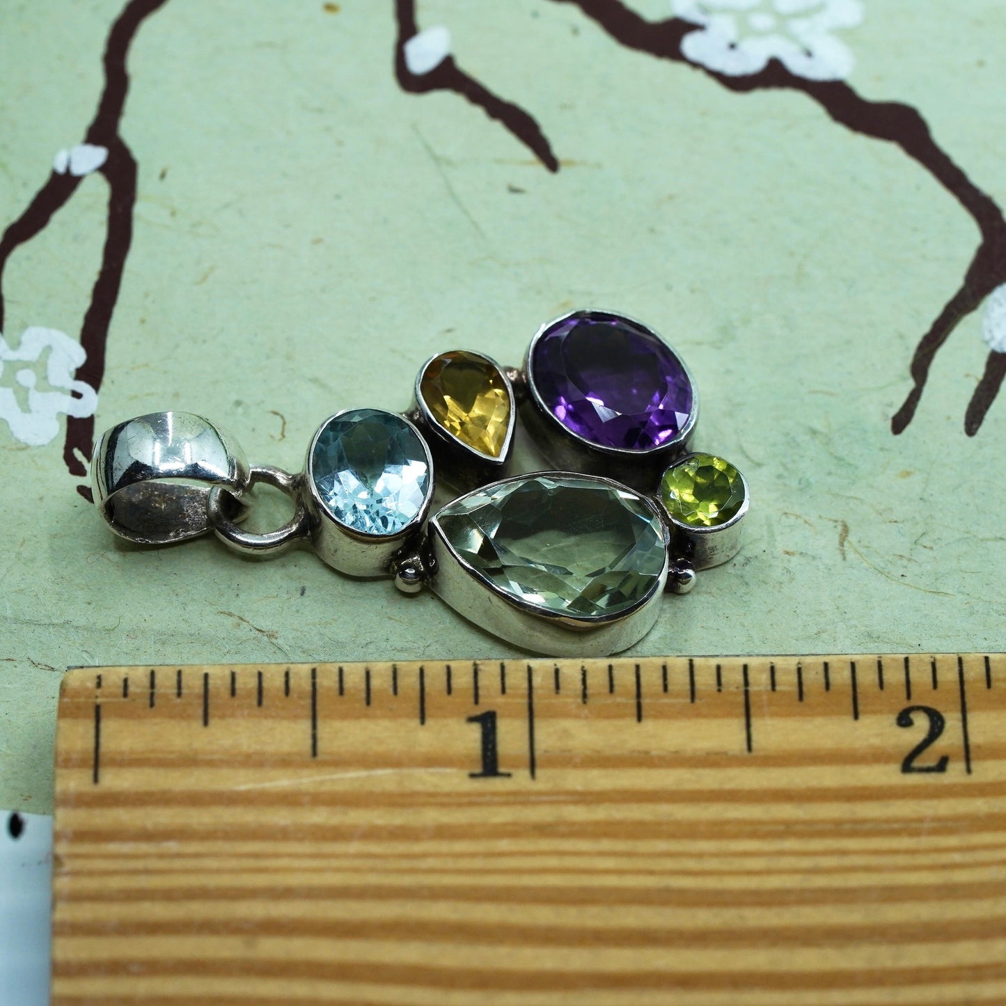 vtg sterling 925 silver handmade pendant with citrine peridot topaz amethyst