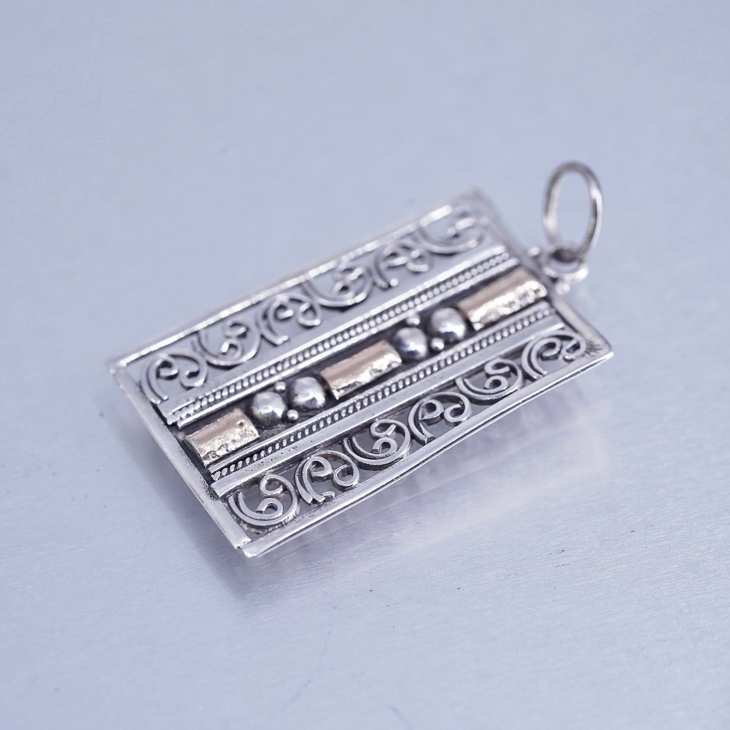 Vintage two tone brase sterling 925 silver handmade filigree pendant charm