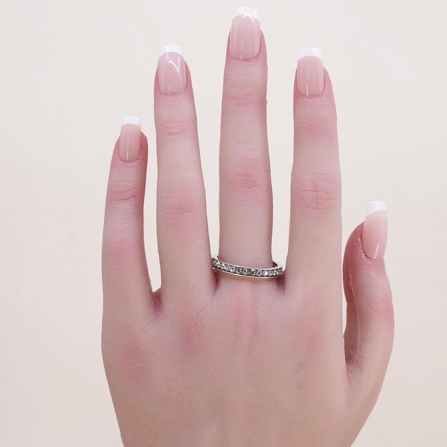 Size 10, vintage sterling 925 silver ring w/ cluster CZ, stackable wedding band