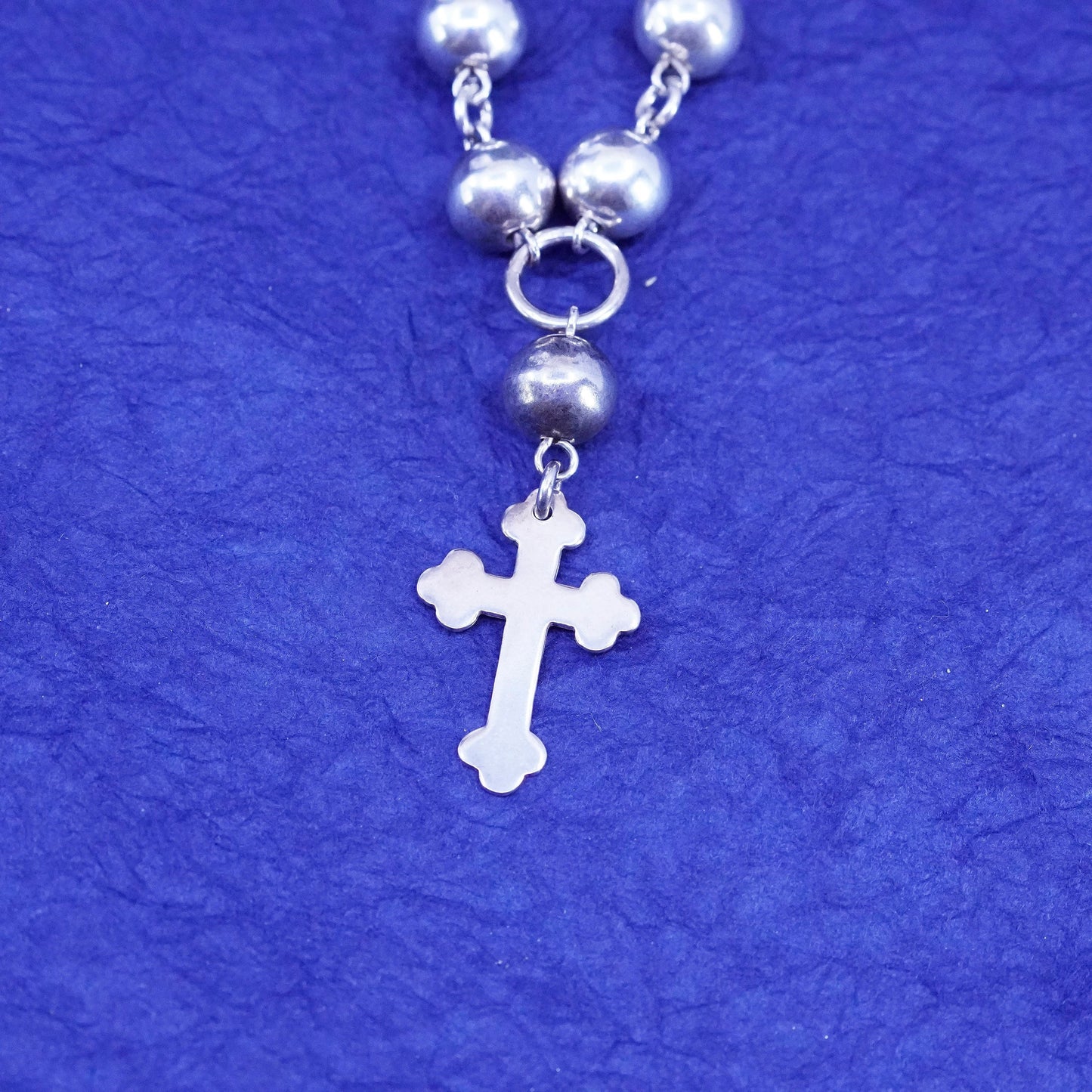17”, vtg Sterling silver handmade necklace, 925 long bar chain cross pendant