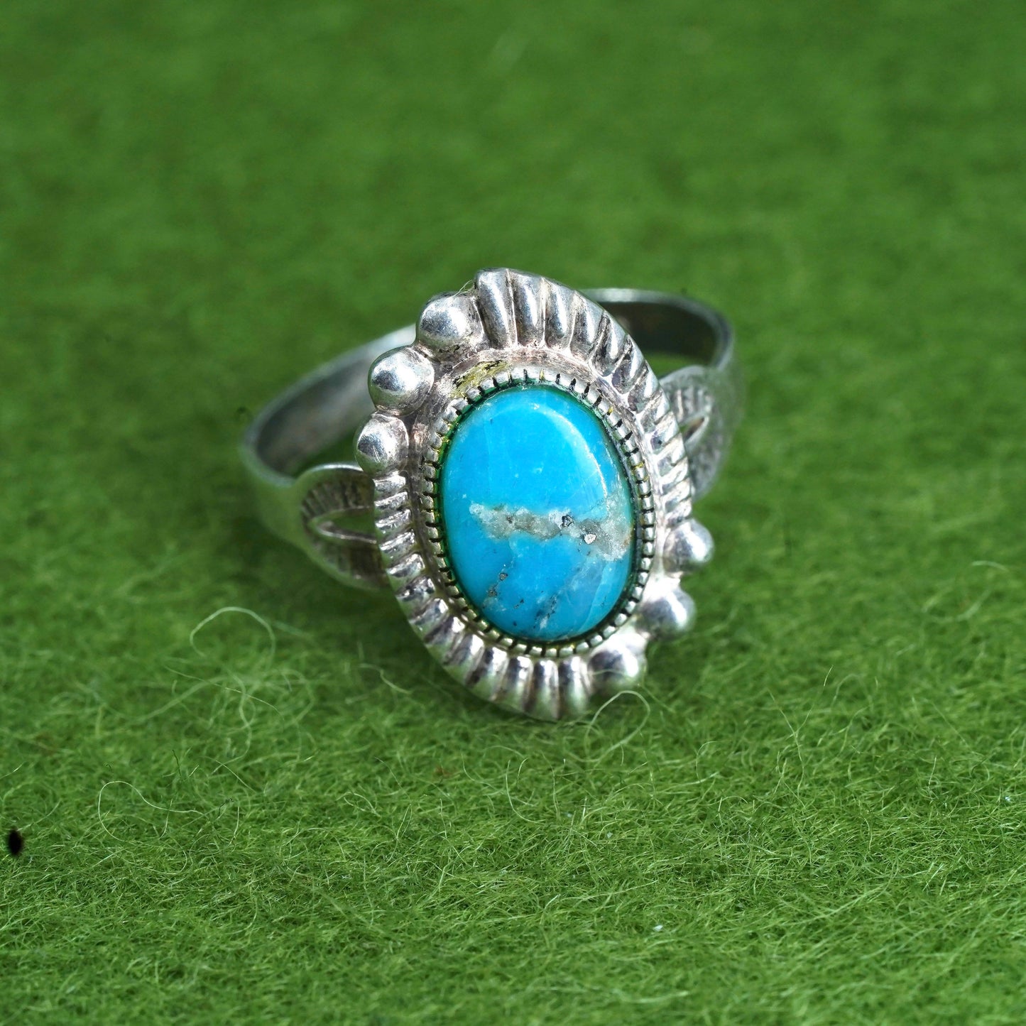 Size 4.75, Native American sterling silver ring, handmade 925 band w/ turquoise