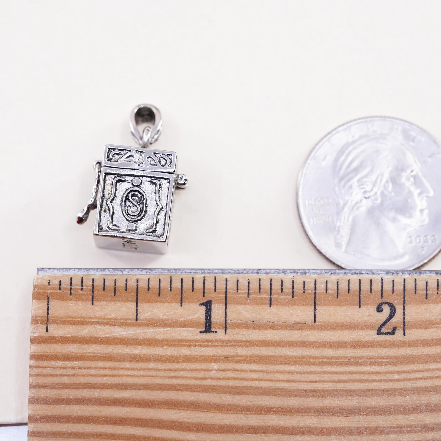 vintage Sterling silver handmade prayer box pendant, 925 prayer locket charm