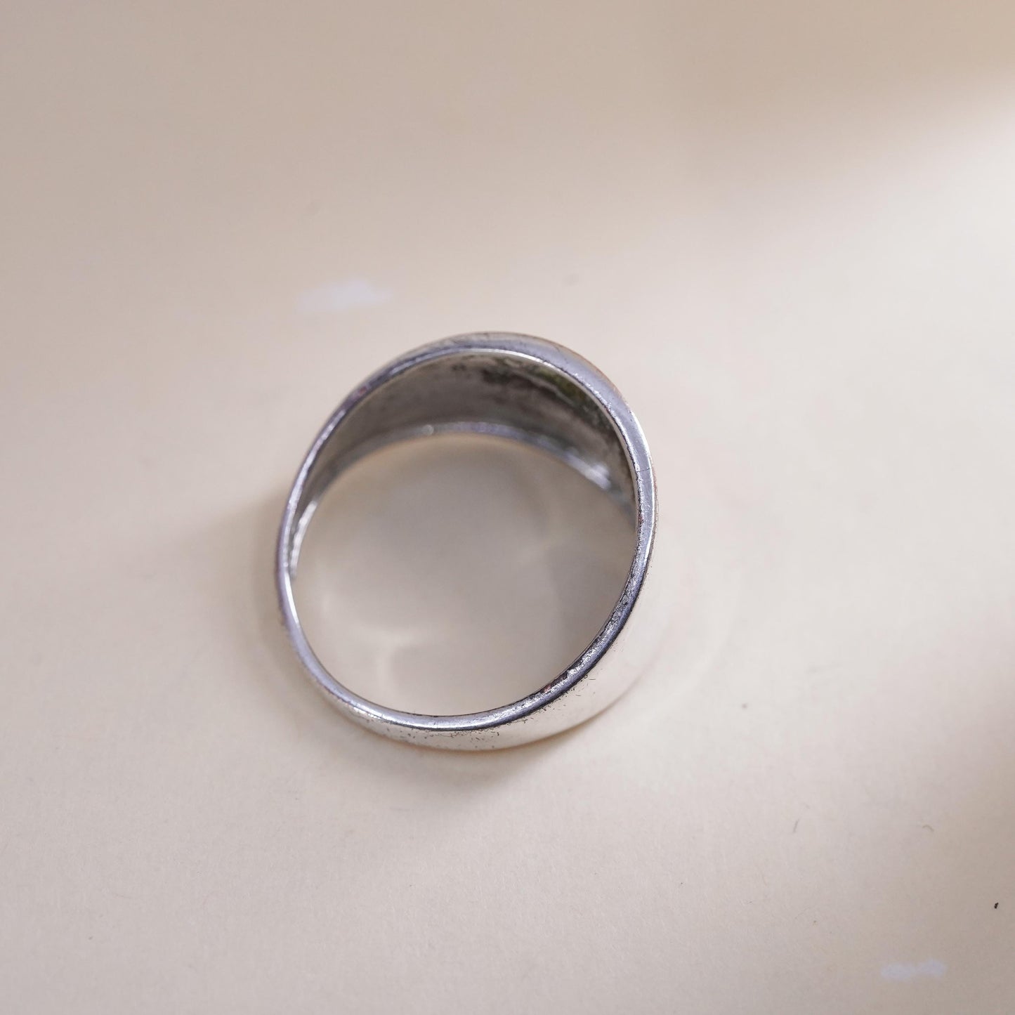 Size 8, vintage sterling silver handmade ribbed ring, 925 wide band