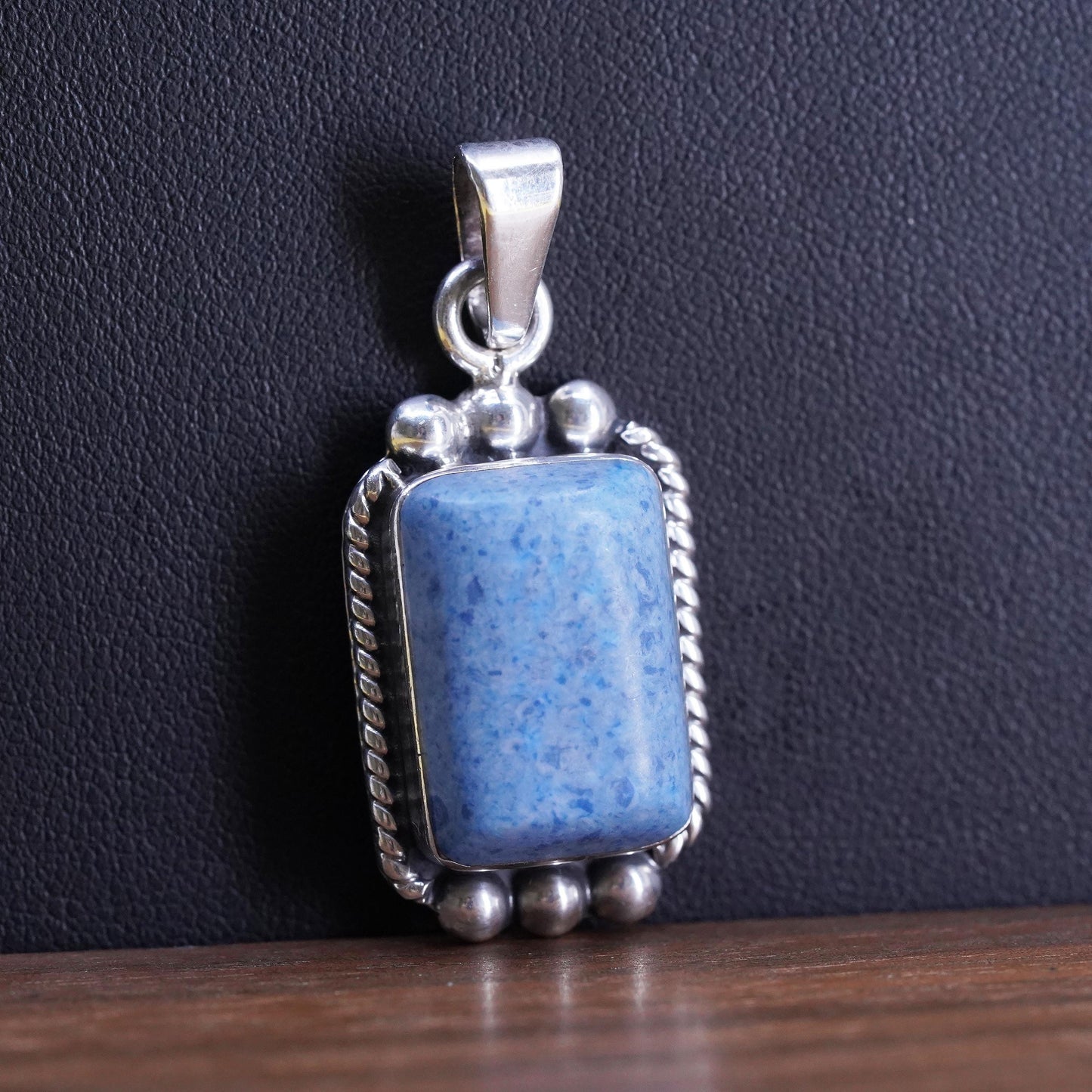 Vintage Mexican Sterling 925 silver charm pendant with denim lapis lazuli beads
