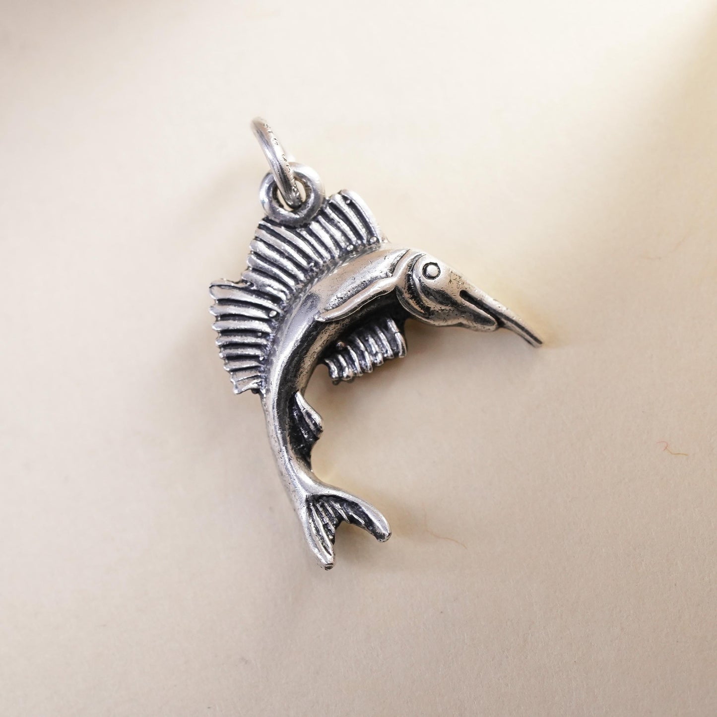 Vintage sterling silver handmade pendant, 925 charm swordfish