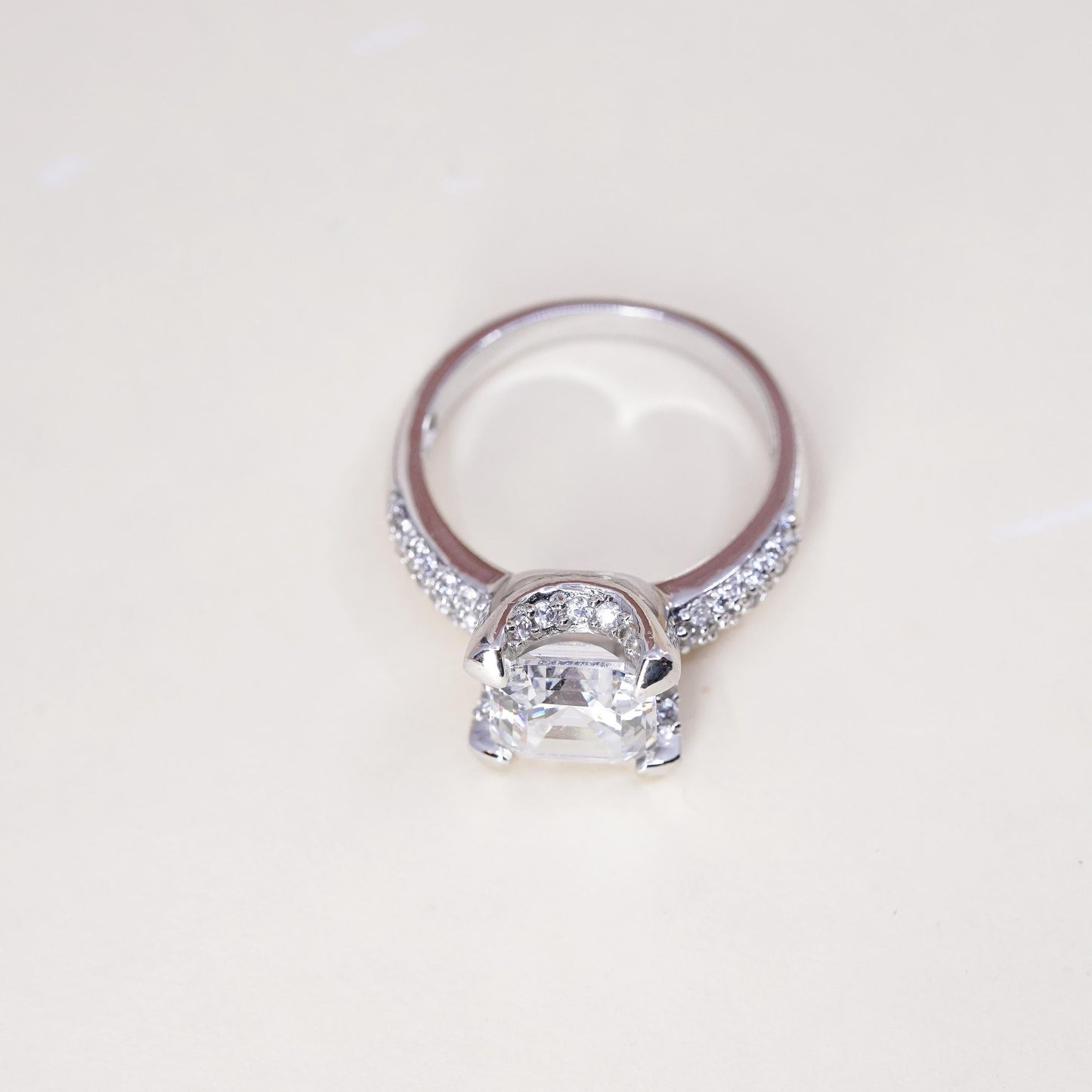 Size 7, Sterling silver ring, 925 silver round cut crystal and CZ cluster ring