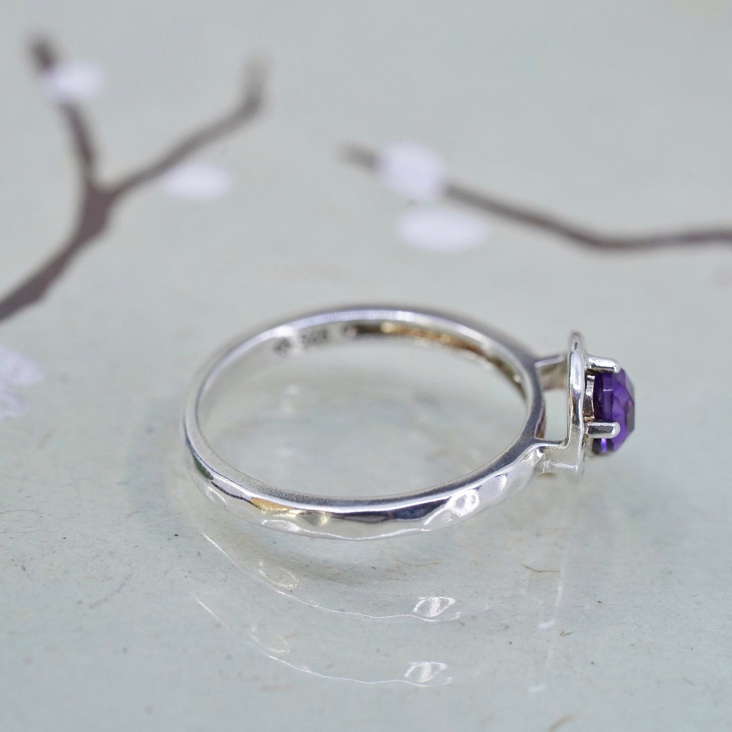 Size 7.5, Silpada stackable Sterling 925 silver handmade ring with amethyst