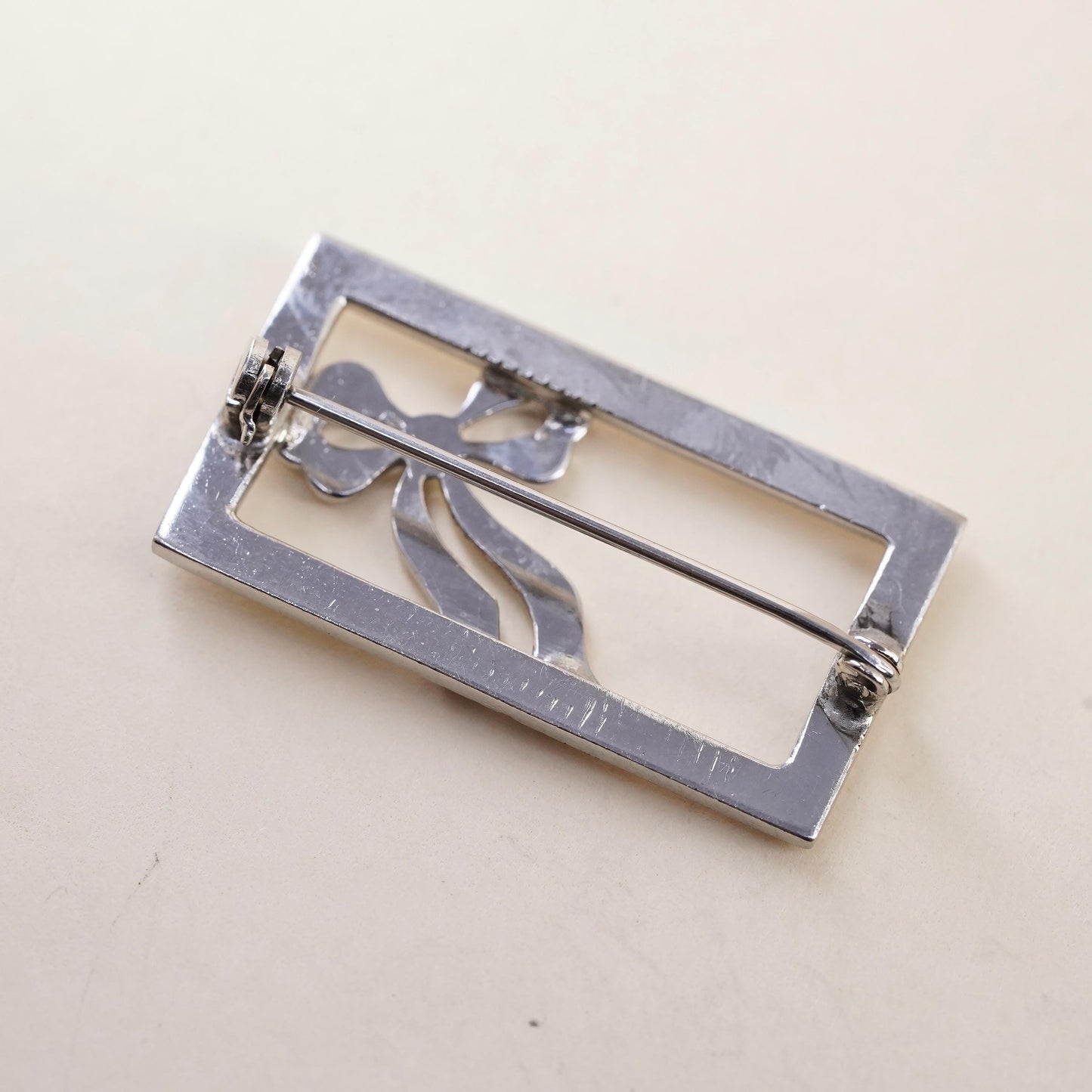 Vintage Sterling silver handmade brooch, 925 ribbon bow tie pin