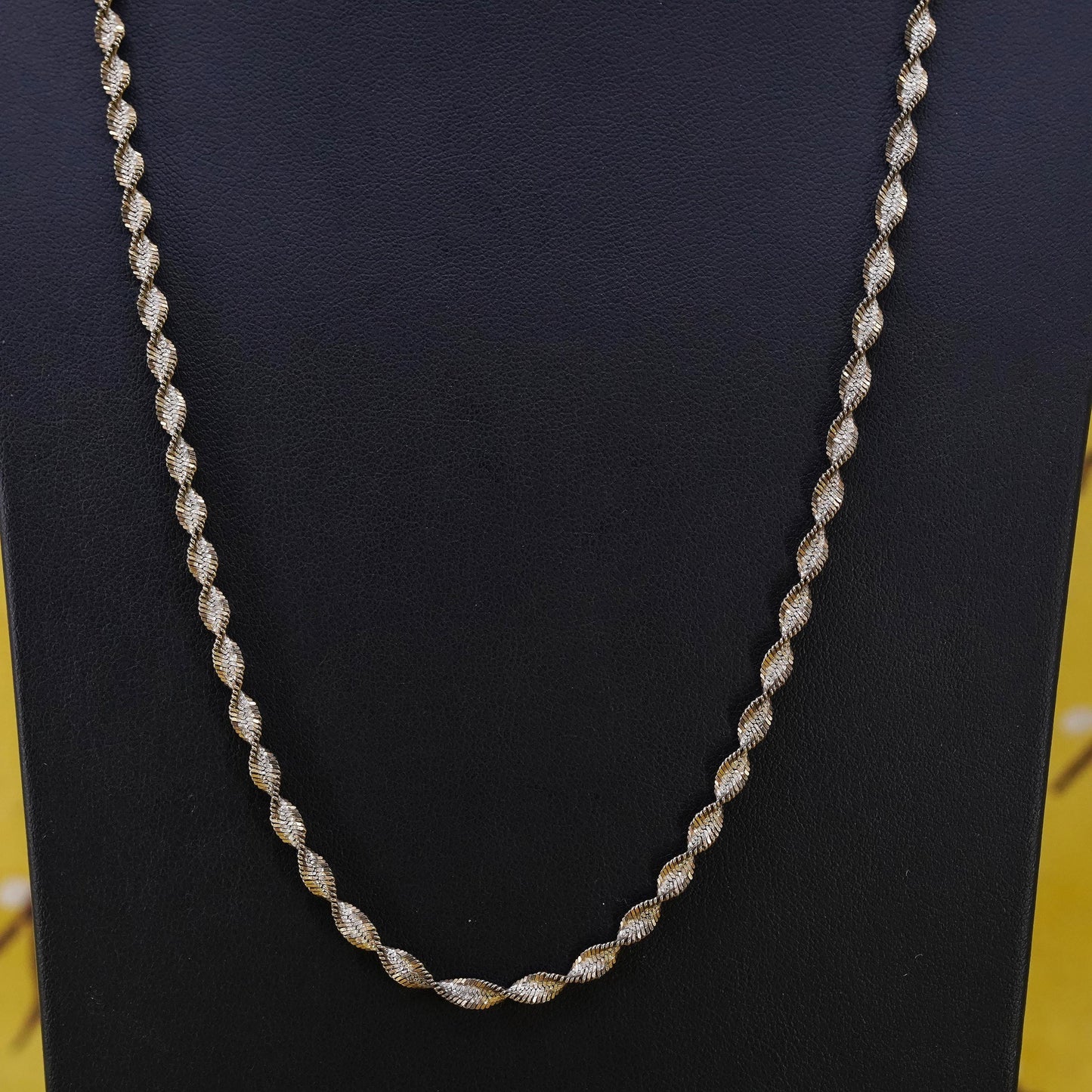 24" vermeil yellow gold Sterling silver necklace, 925 twisted herringbone chain