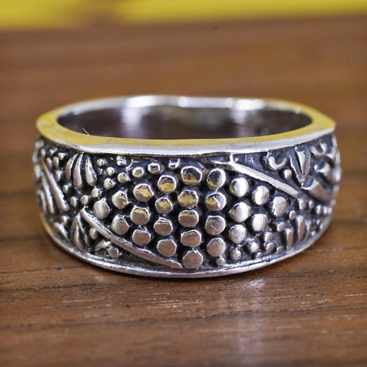 Size 6.75, VTG mexico Sterling 925 silver handmade ring, 925 modern beads band