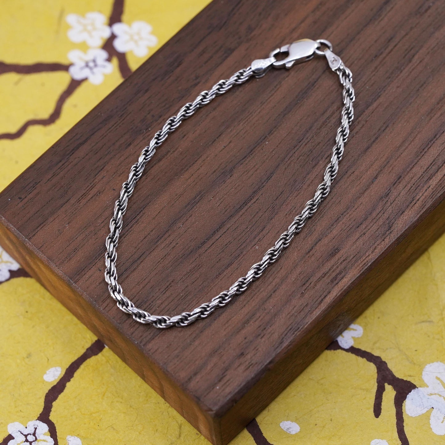 7”, 3mm, vintage Sterling silver Singapore rope bracelet, Italy 925 chain