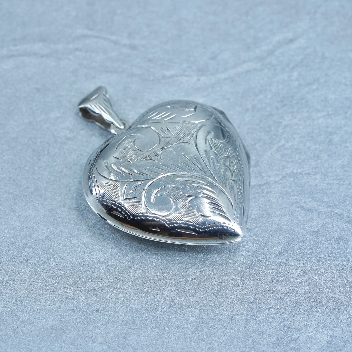 Antique Sterling silver handmade charm, textured 925 heart photos locket
