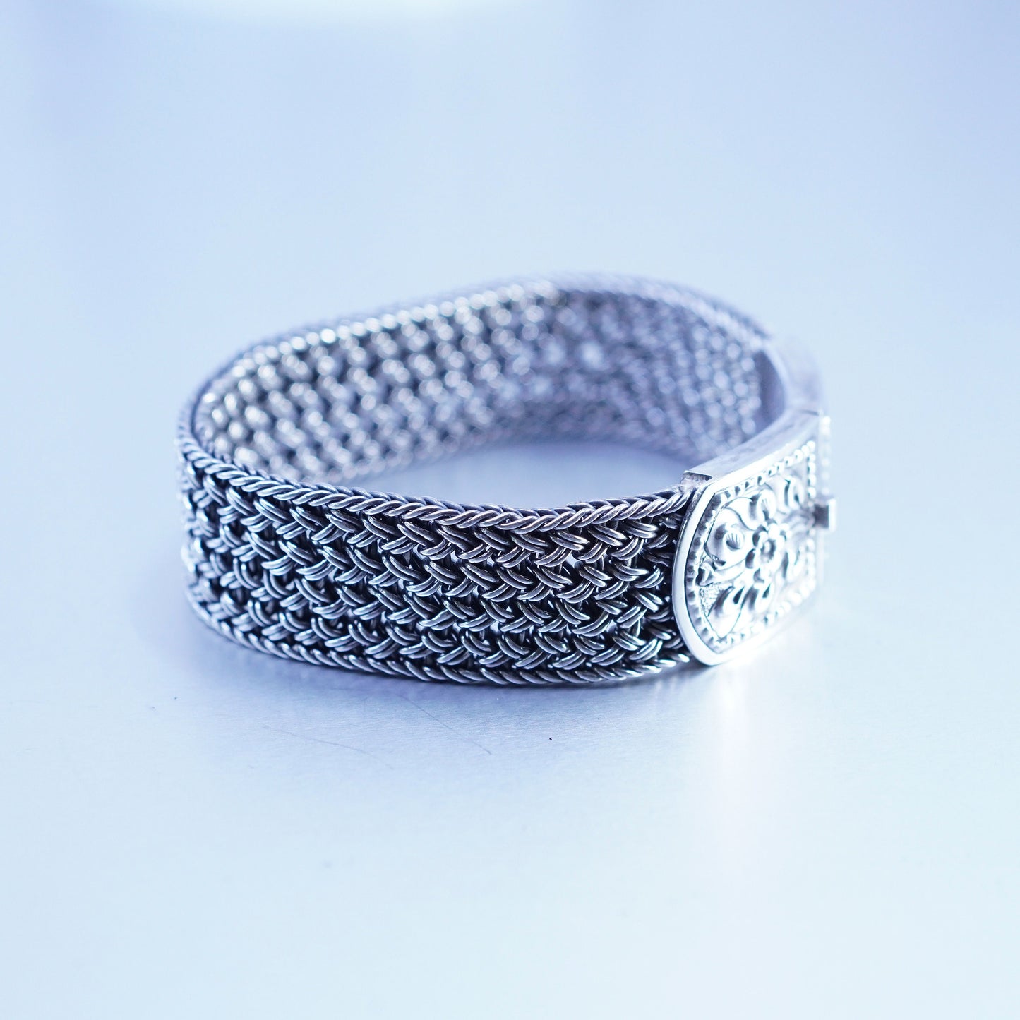 6.75”, Native American Sterling 925 silver handmade wide bangle bracelet