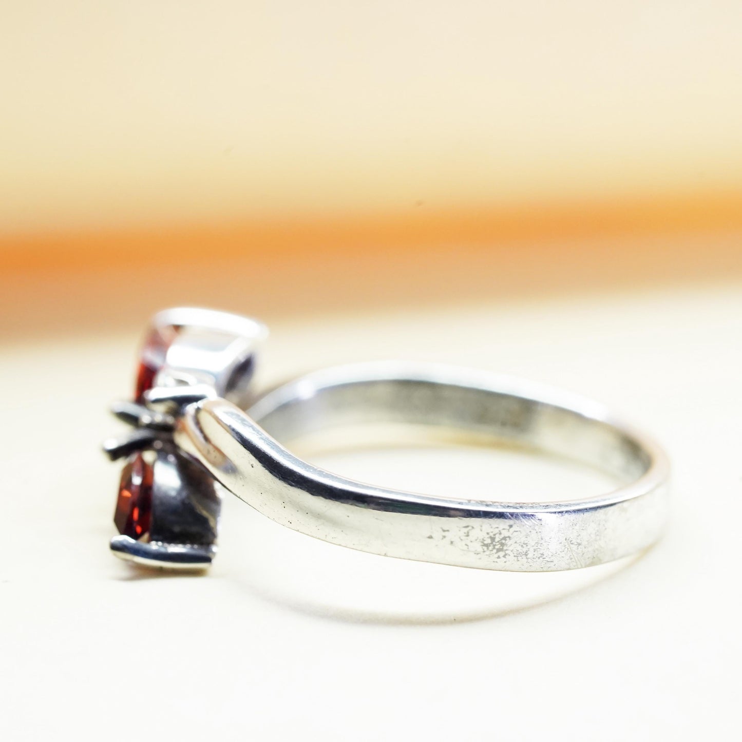 Size 8, vintage Sterling 925 silver statement ring with garnet and cz