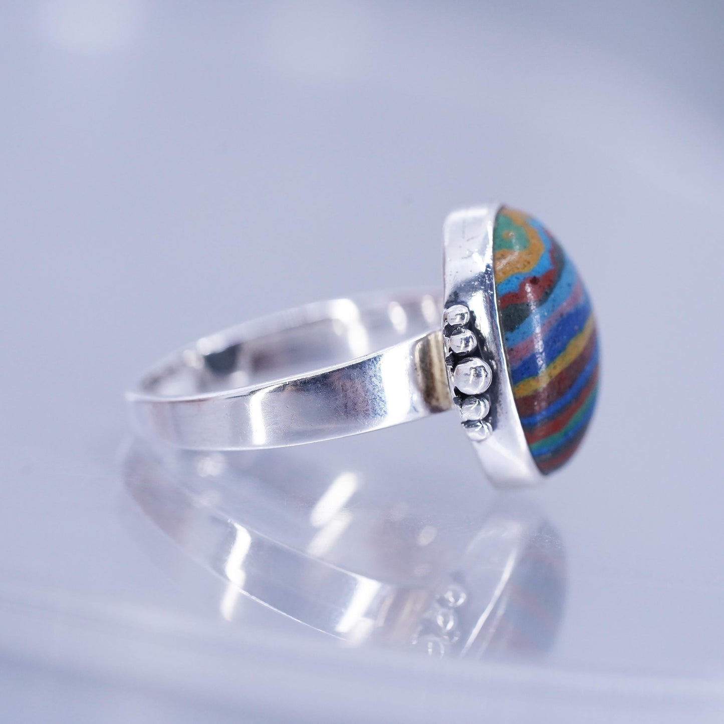 Size 8.75, vintage Sterling 925 silver handmade ring with landscape agate