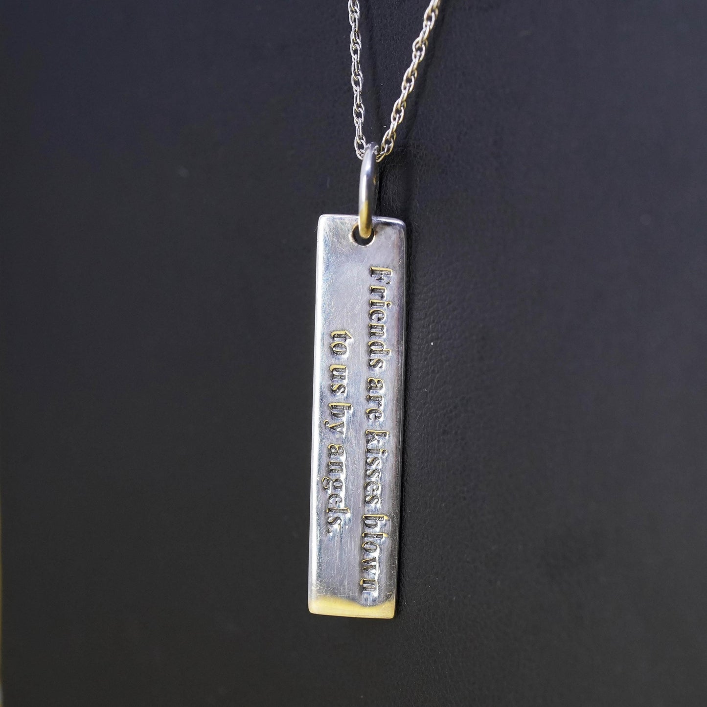 20", vintage Sterling silver necklace, 925 Singapore rope chain tag pendant