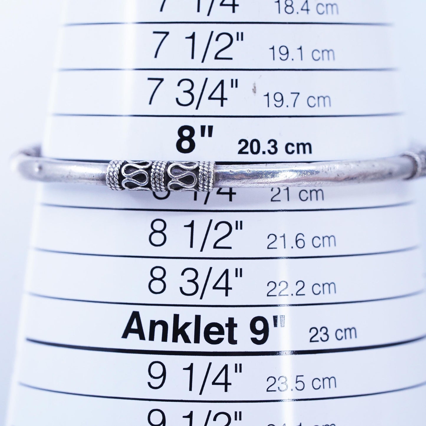 8.25", Balinese Sterling Silver Cuff, 925 Artisan Open Bangle, Tribal Bracelet