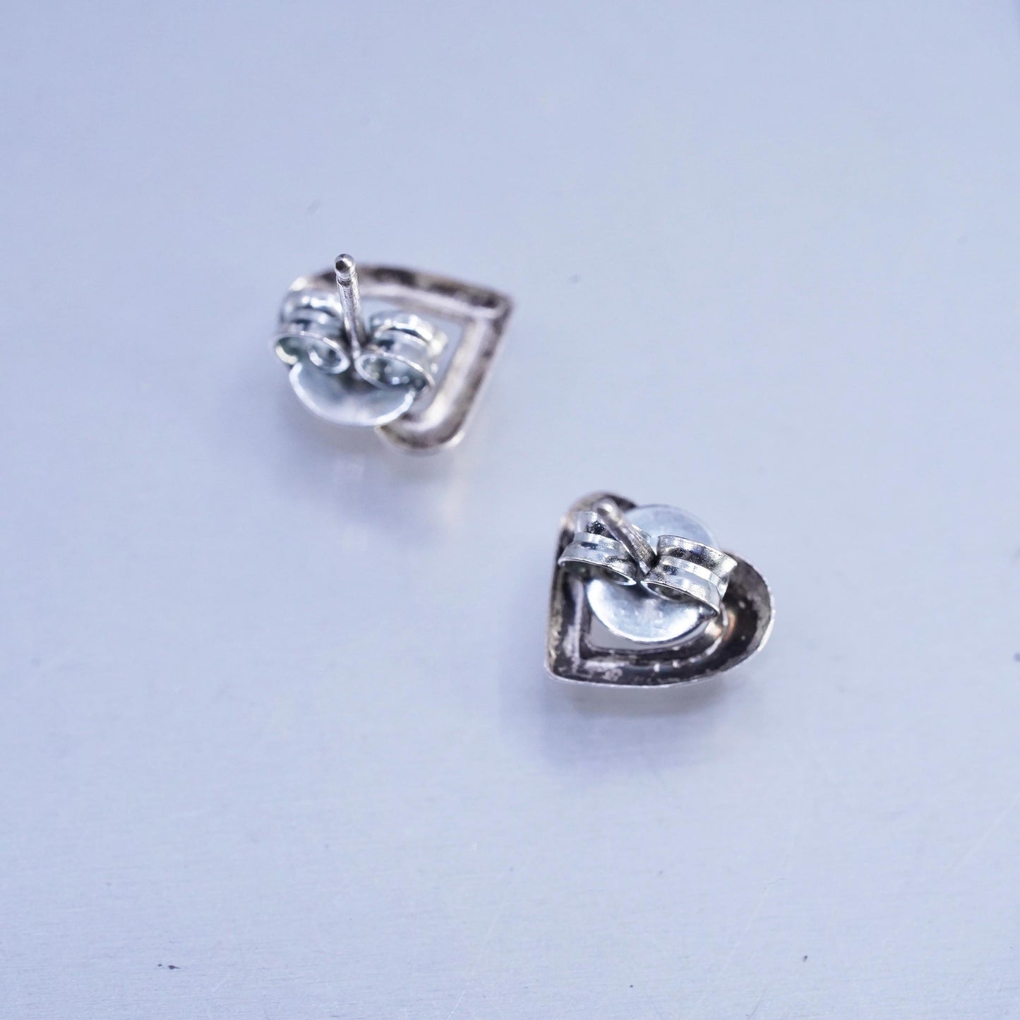 Vintage Sterling 925 silver handmade heart earrings, studs