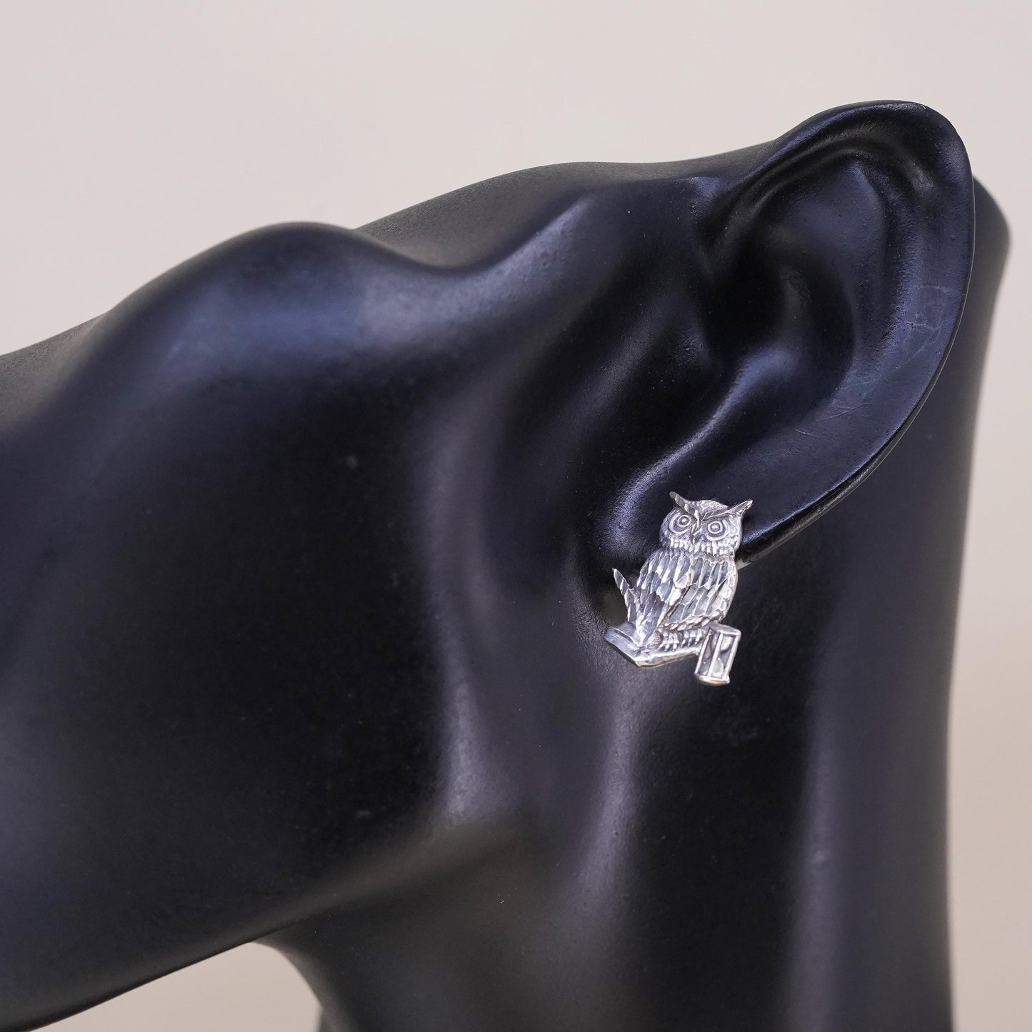 Vintage handmade single handmade earring. Sterling 925 owl stud