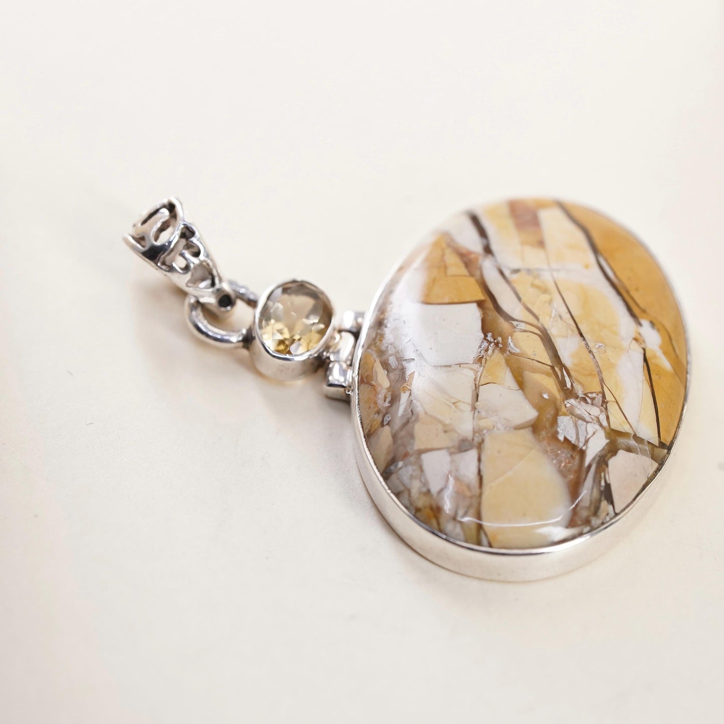 Vintage sterling 925 silver handmade pendant with Noreena Jasper and citrine