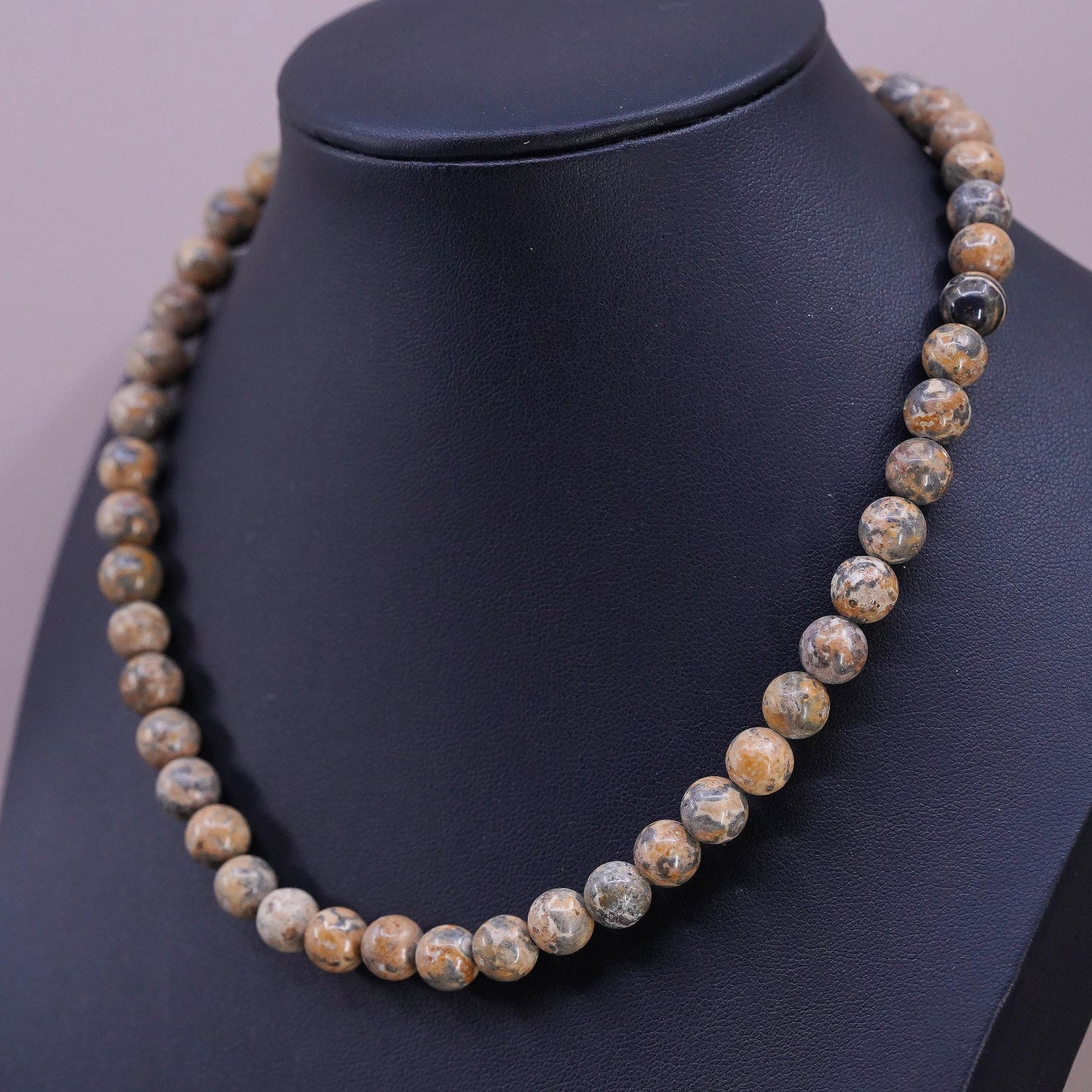 16", vintage Sterling 925 silver handmade necklace with Jasper beads