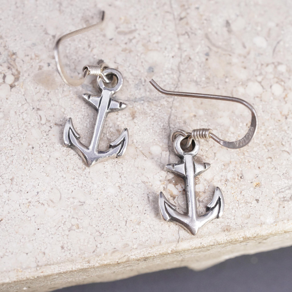 Vintage southwestern sterling silver handmade earrings, 925 anchor dangles