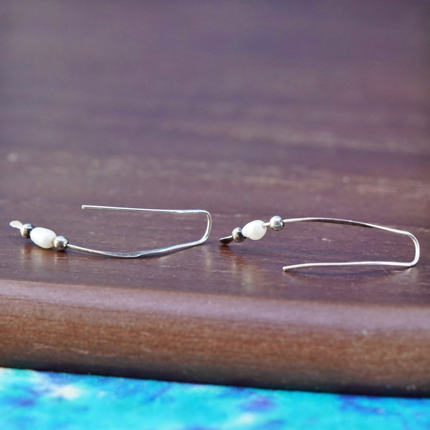 Vintage Sterling 925 silver handmade earrings with pearl