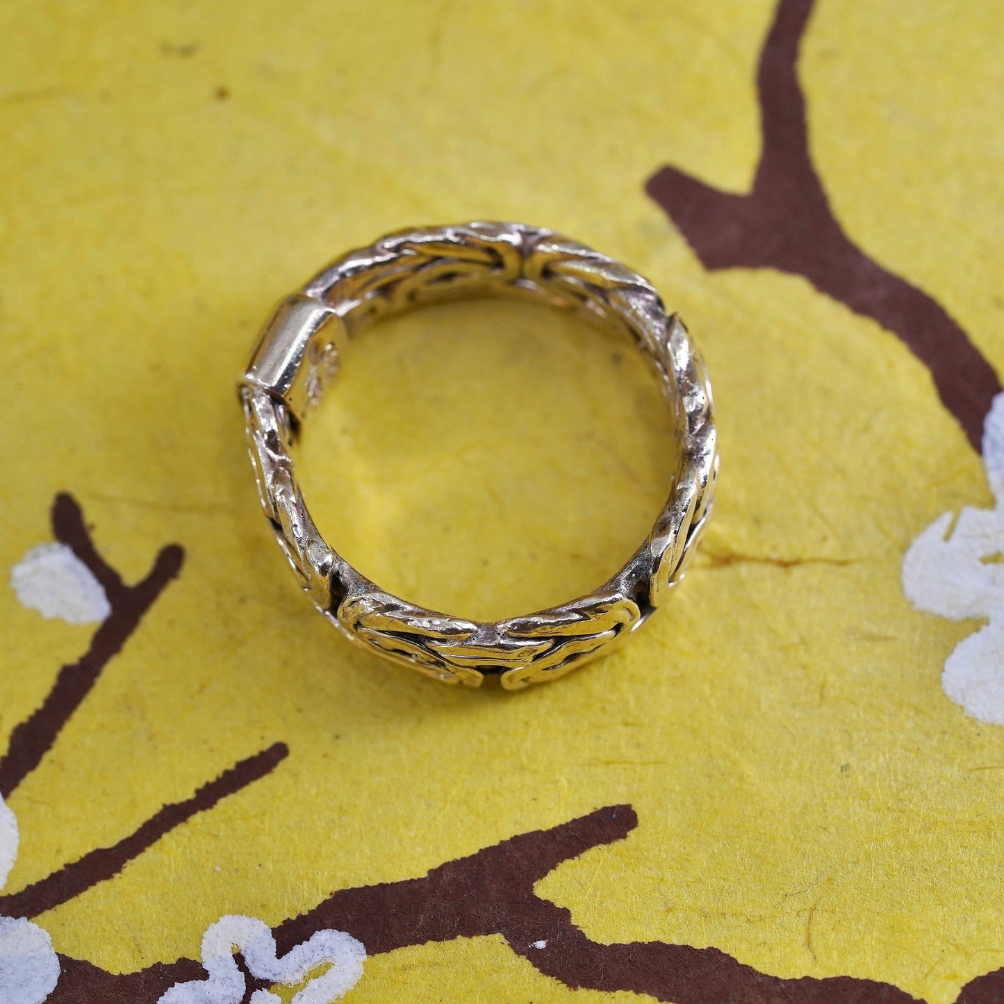 Size 7, Turkey vermeil gold Sterling silver ring, 925 birdcage Byzantine band