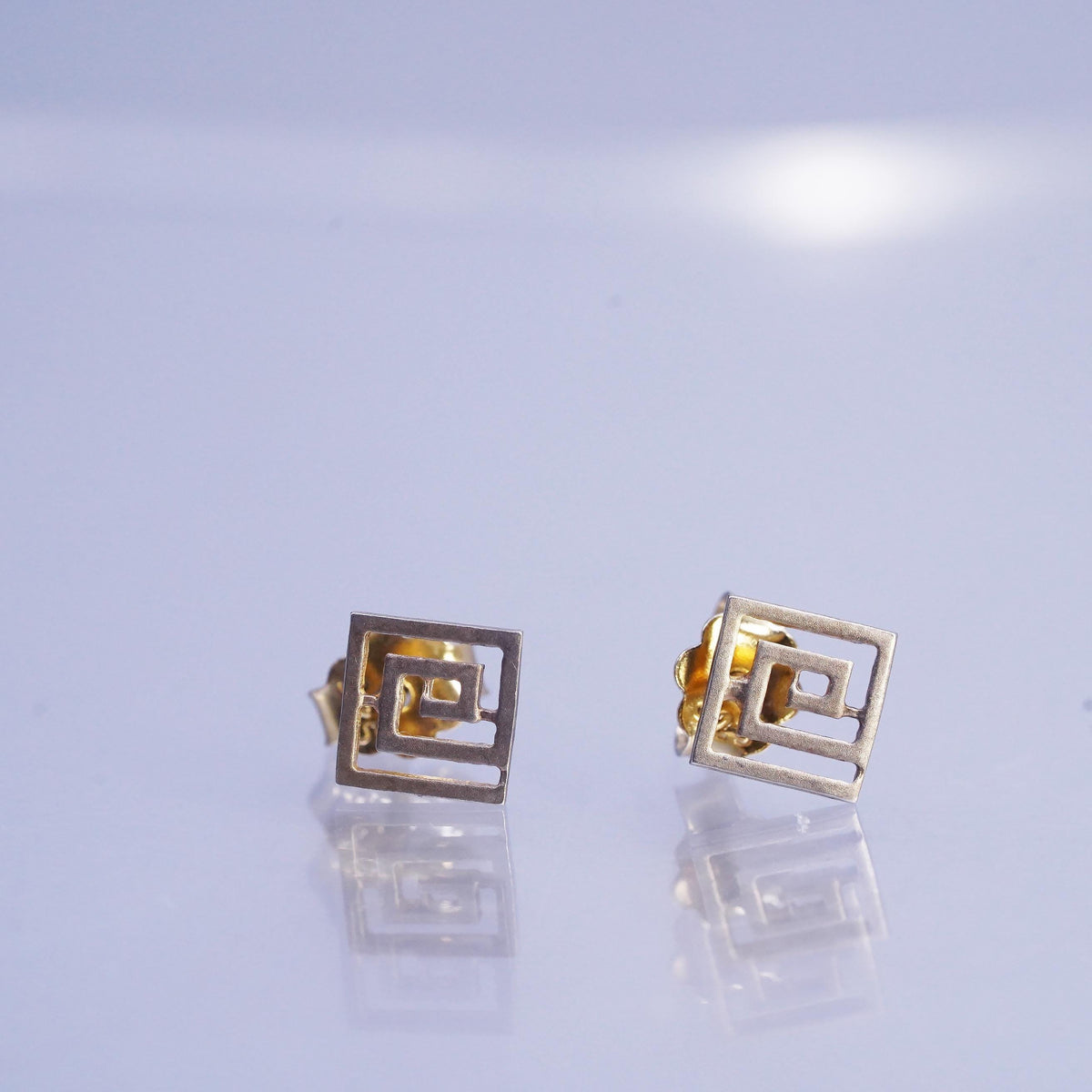 Vintage vermeil gold over Sterling 925 silver studs earrings Greek key cut out,
