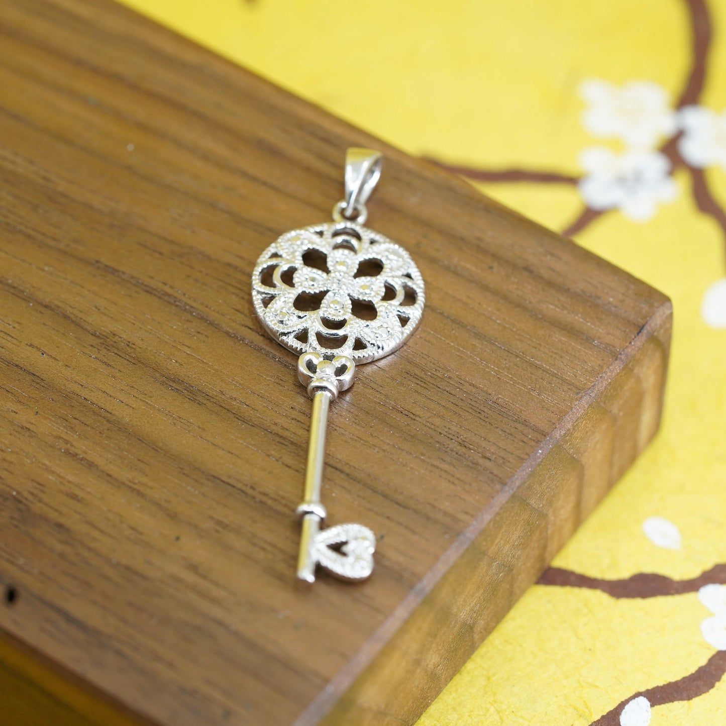 Vintage Sterling silver handmade pendant, 925 key with diamond
