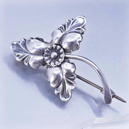 Vintage Mid Century HS Denmark Sterling Hermann Siersbol Silver 925 Leaf Brooch