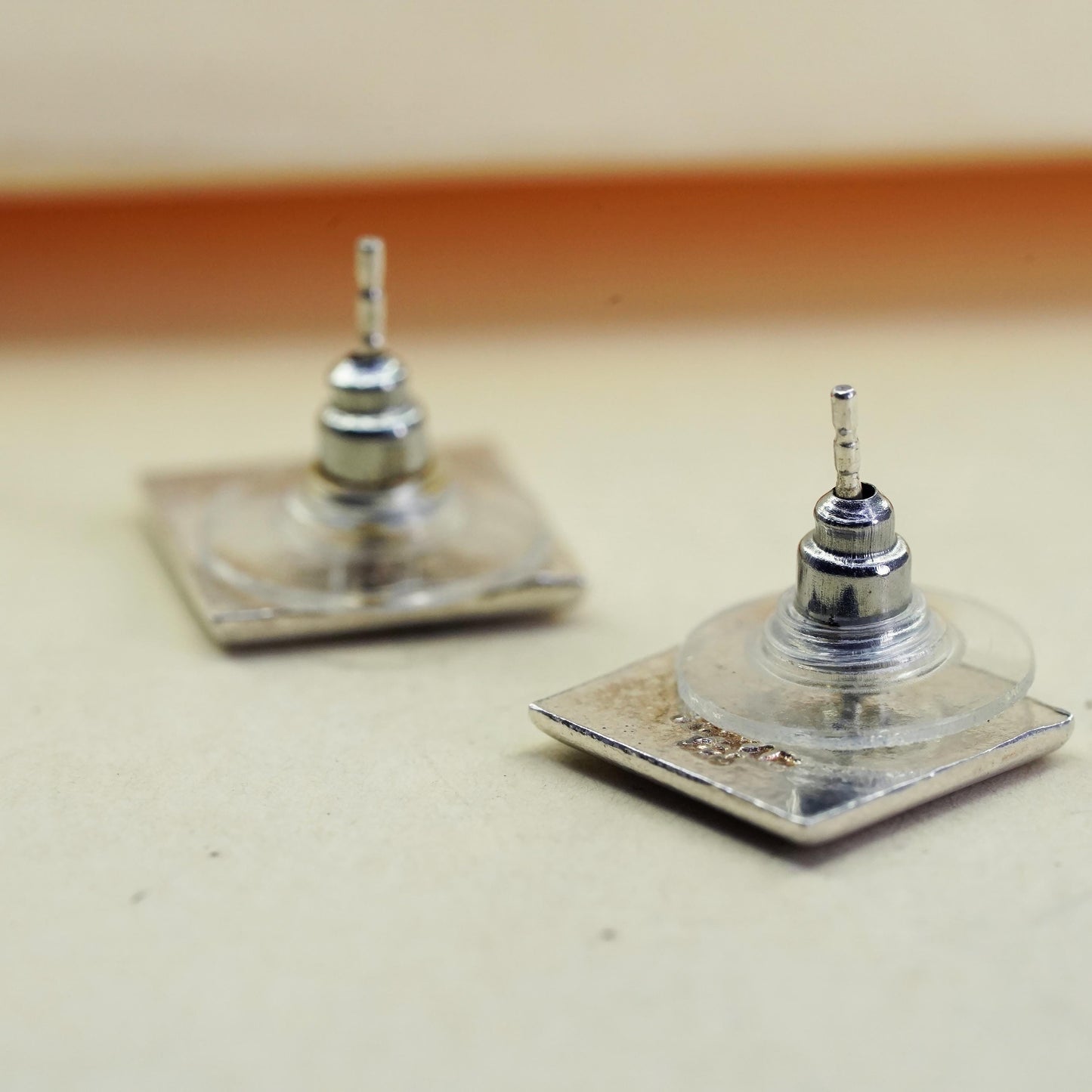Vintage Topkapi Jewelry Sterling silver earrings, 925 square studs spiral,